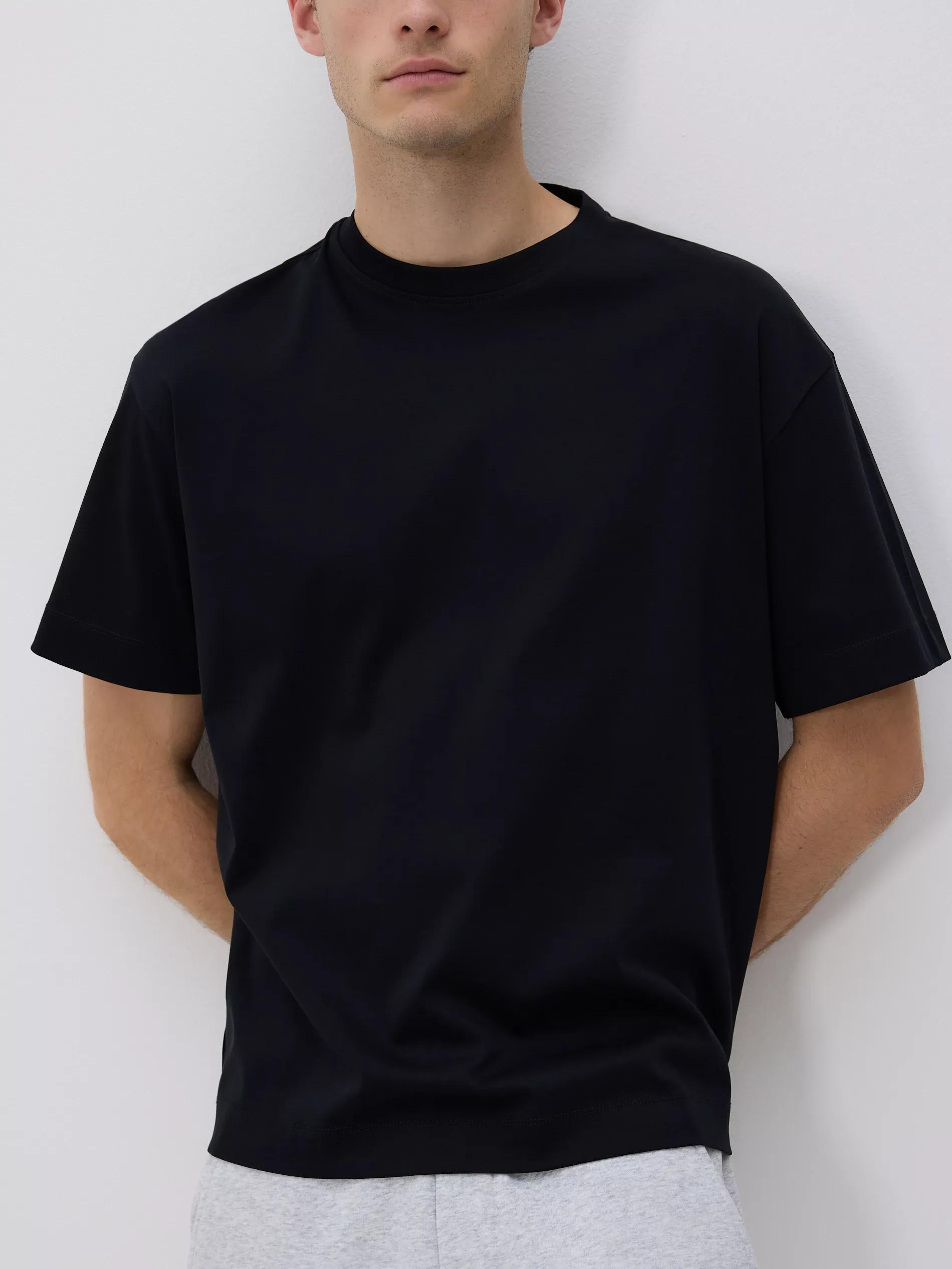 Black Boxy T-Shirt In Mercerized Cotton, , large image number 1