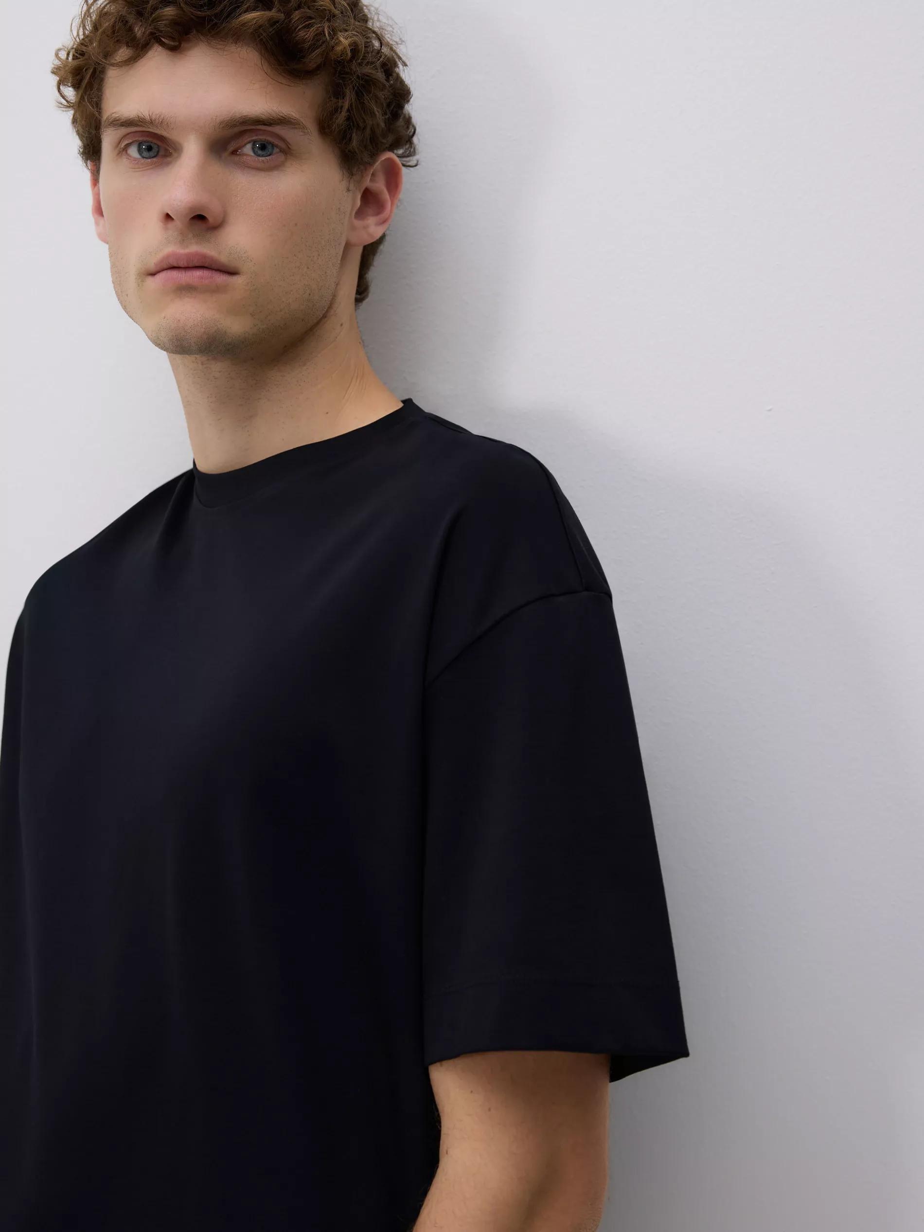 Black Boxy T-Shirt In Mercerized Cotton, , large image number 2