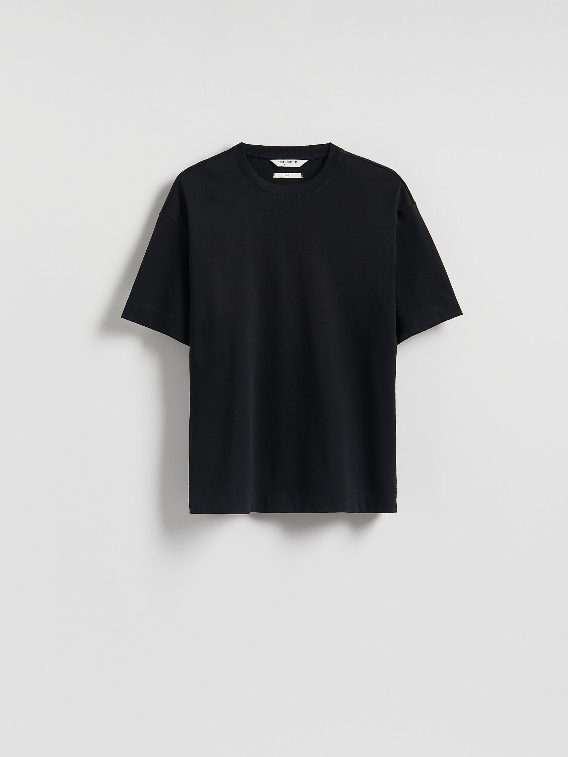 Black Boxy T-Shirt In Mercerized Cotton, Black, large image number 5