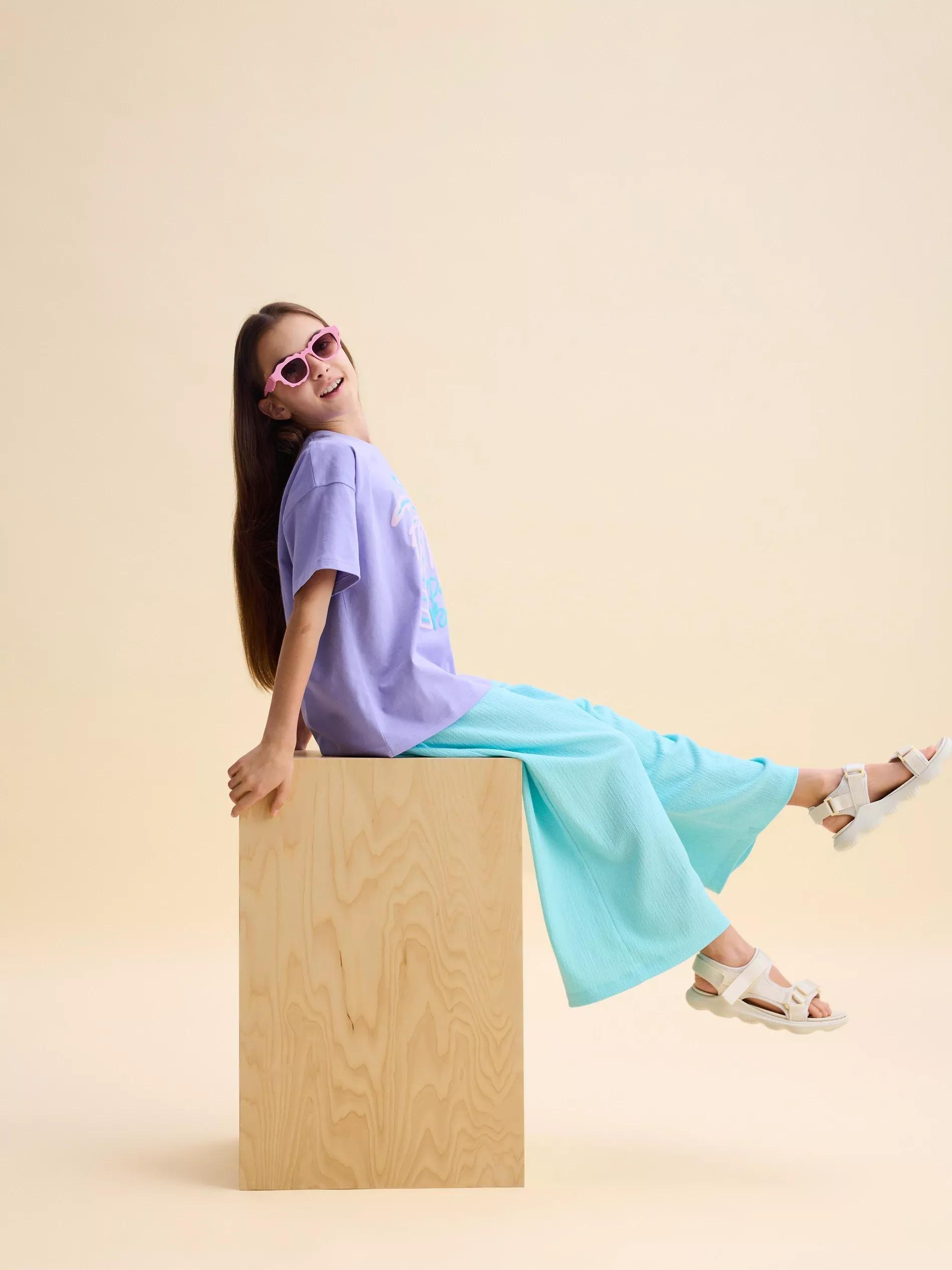 Turquoise Jersey Culotte Trousers, , large image number 1