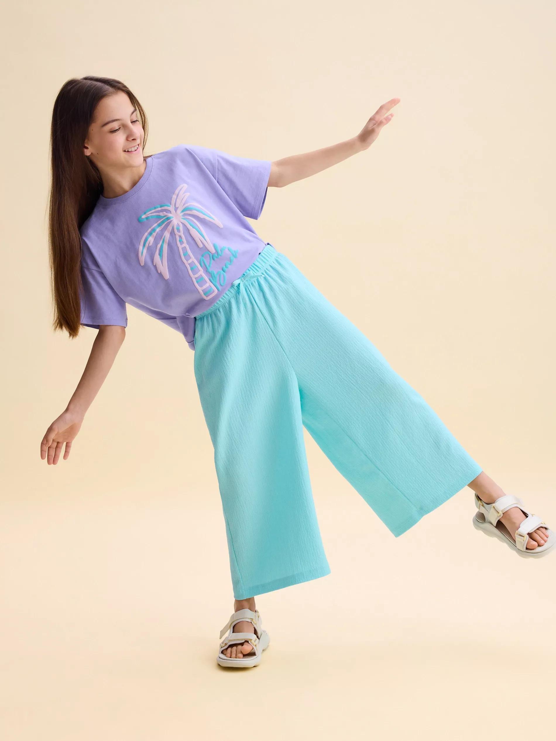 Turquoise Jersey Culotte Trousers, , large image number 2