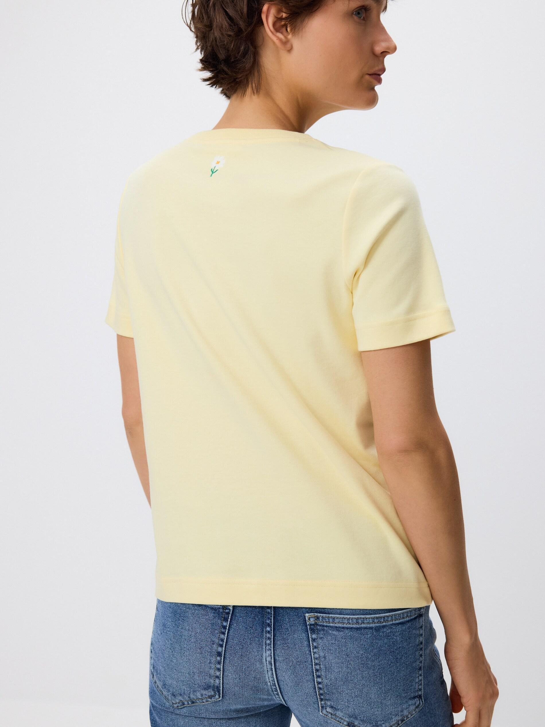 Yellow T-shirt with embroidery, Ivory, large image number 1