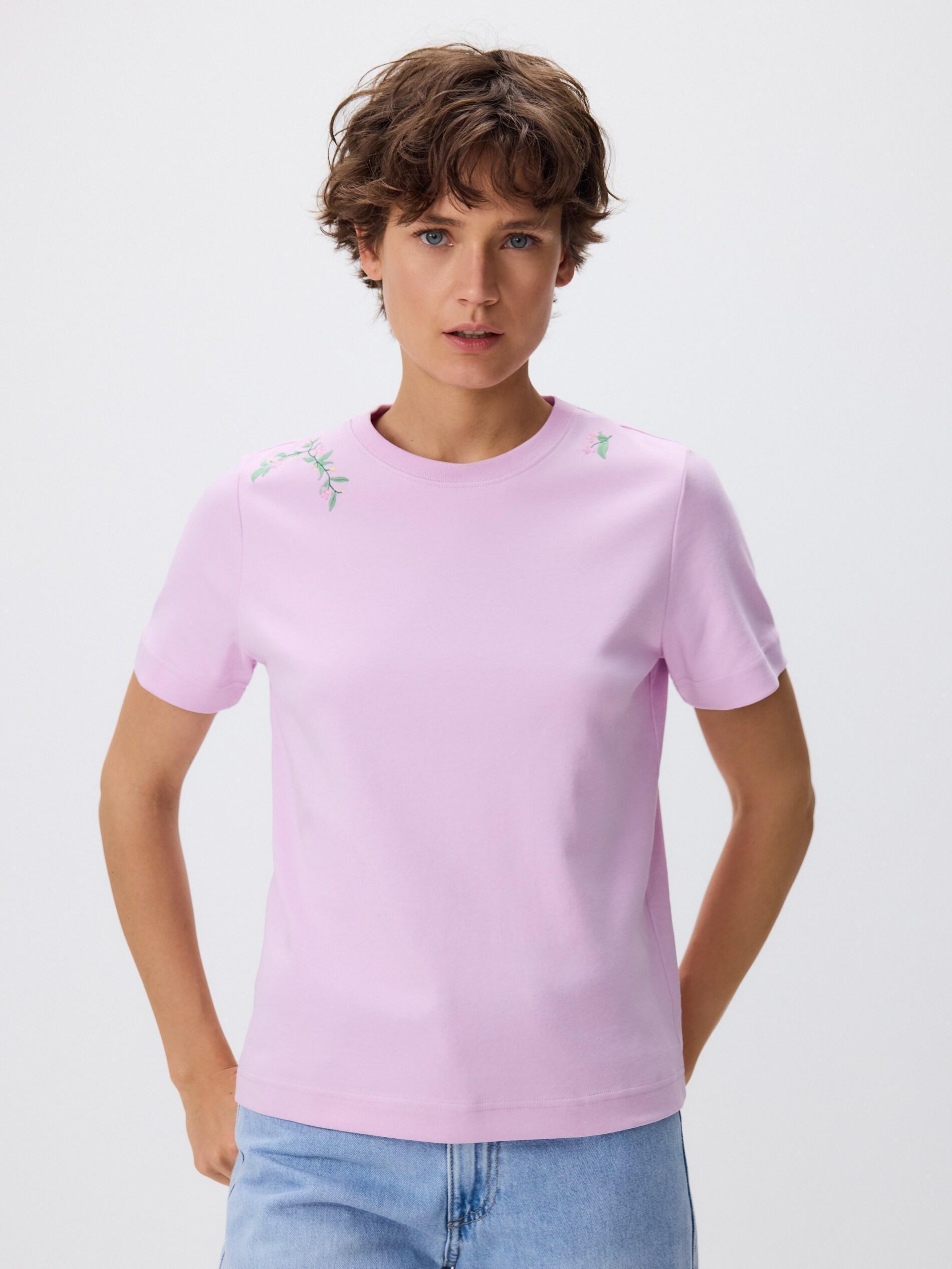 Purple T-shirt with embroidery, Purple, large image number 0