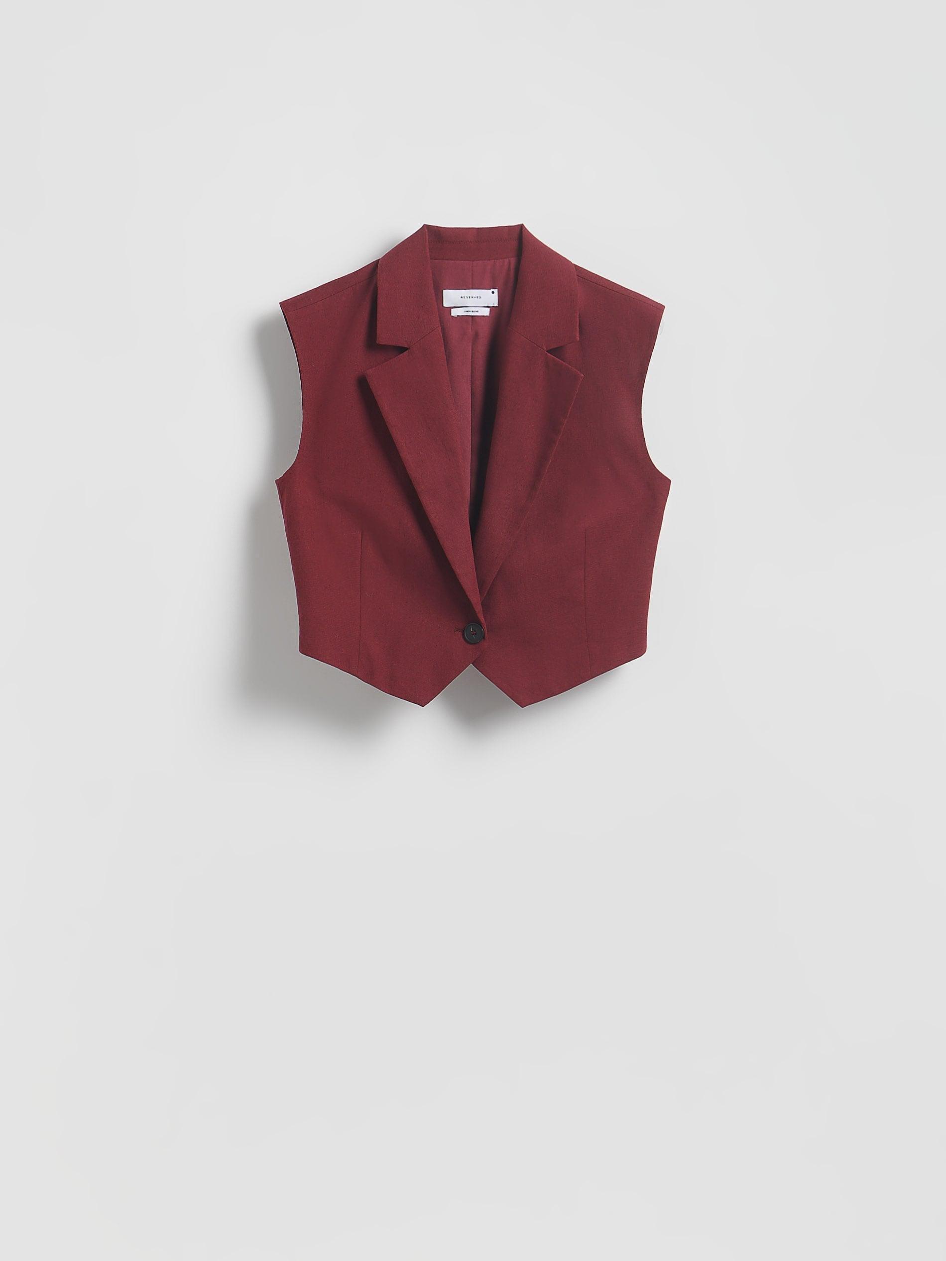 Burgundy Vest With Linen Blend, , large image number 0