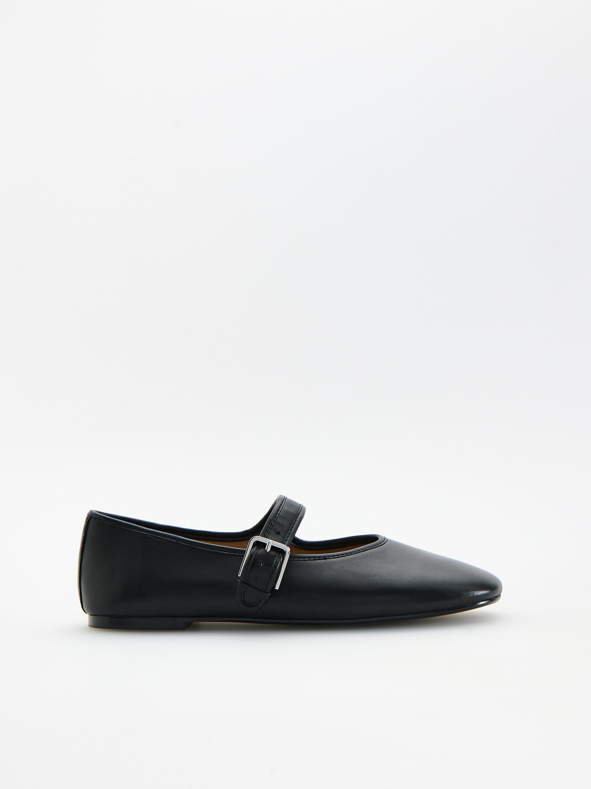 Black Leather Ballerinas, Black, large image number 0