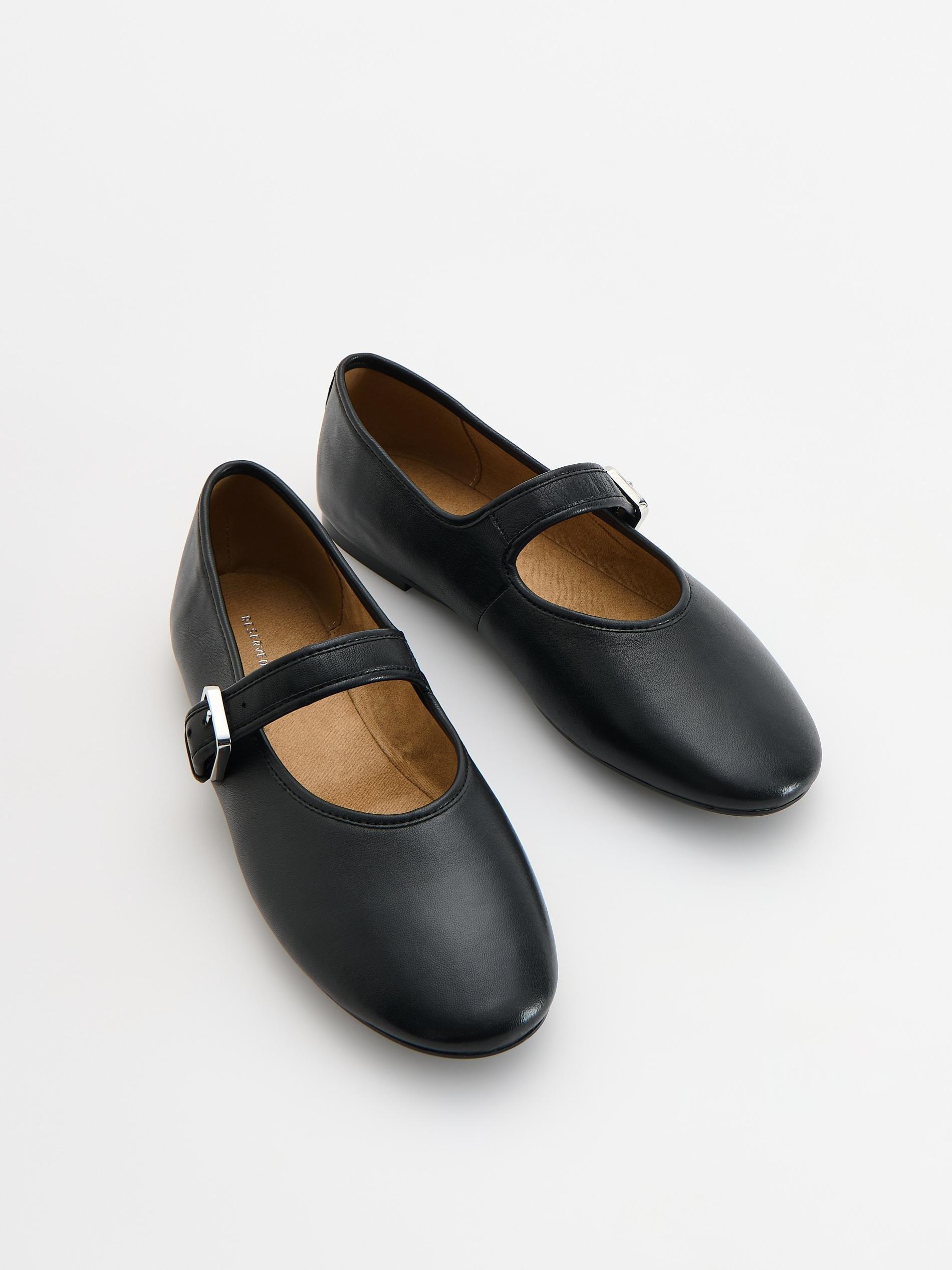 Black Leather Ballerinas, Black, large image number 1