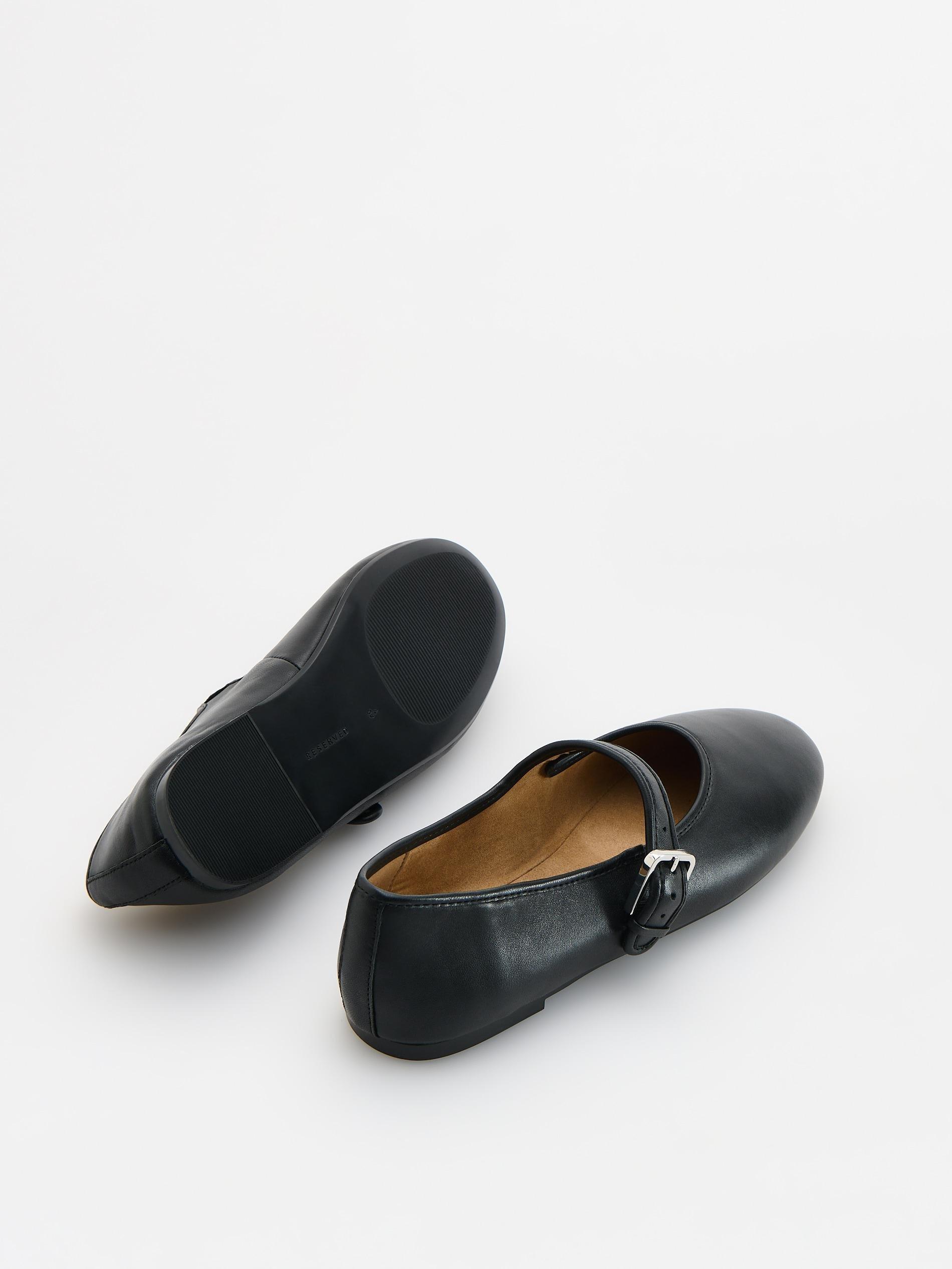 Black Leather Ballerinas, Black, large image number 2
