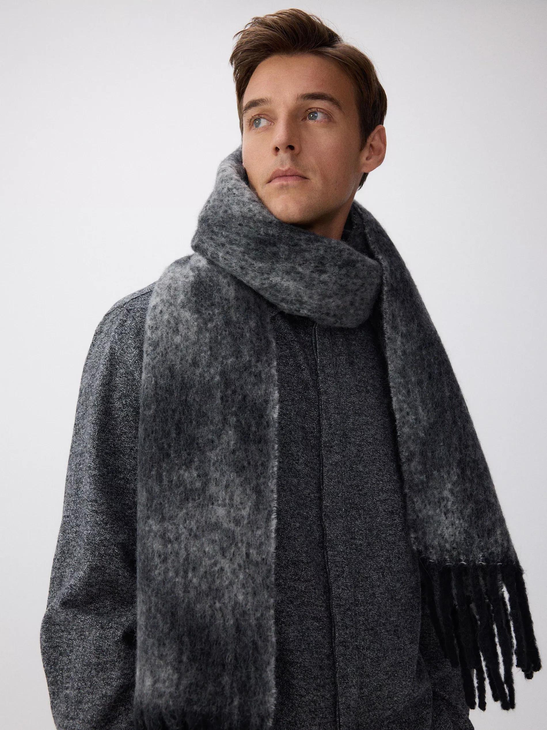 Black Scarf With Added Wool, Black, large image number 0