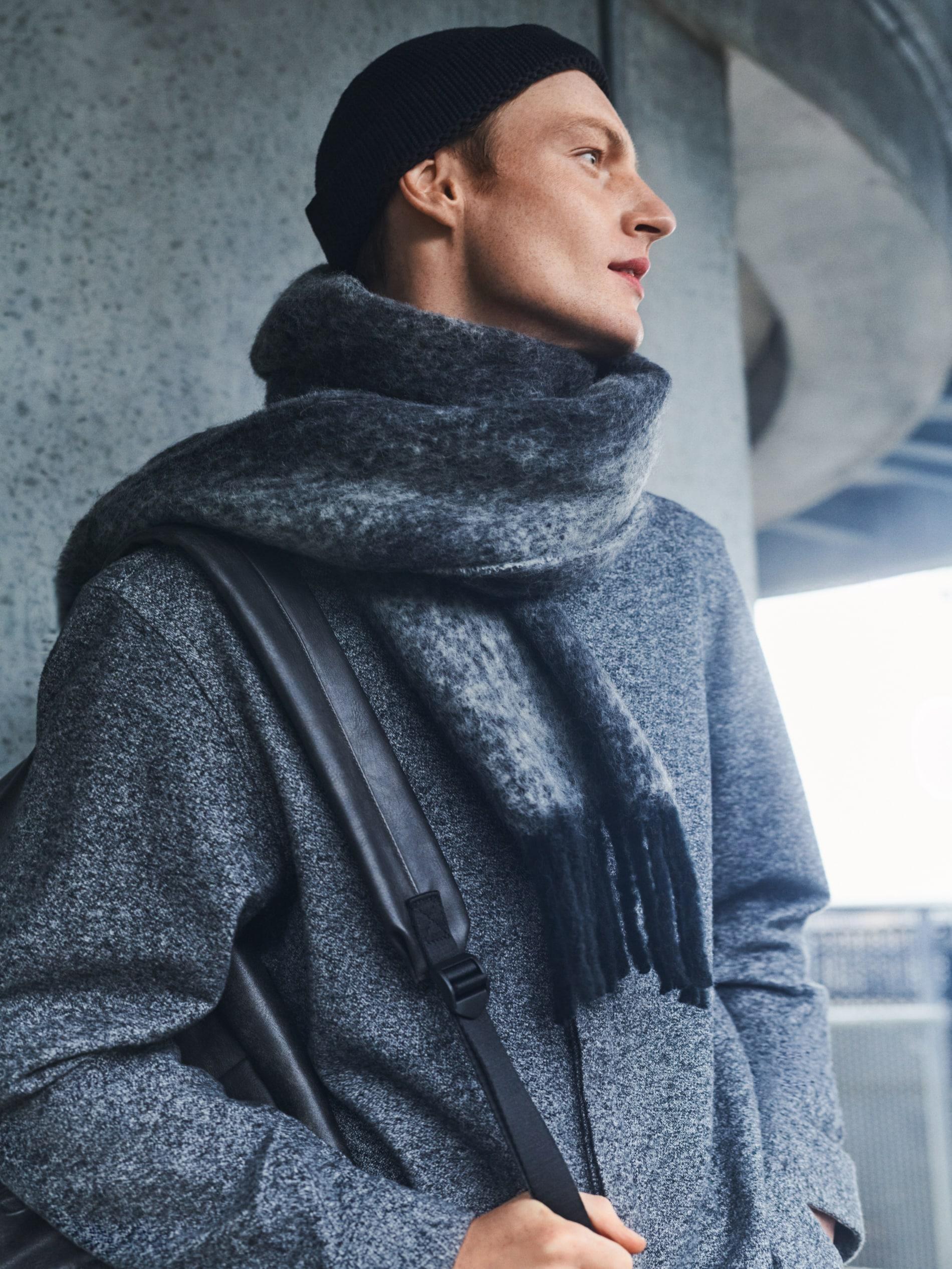 Black Scarf With Added Wool, Black, large image number 1