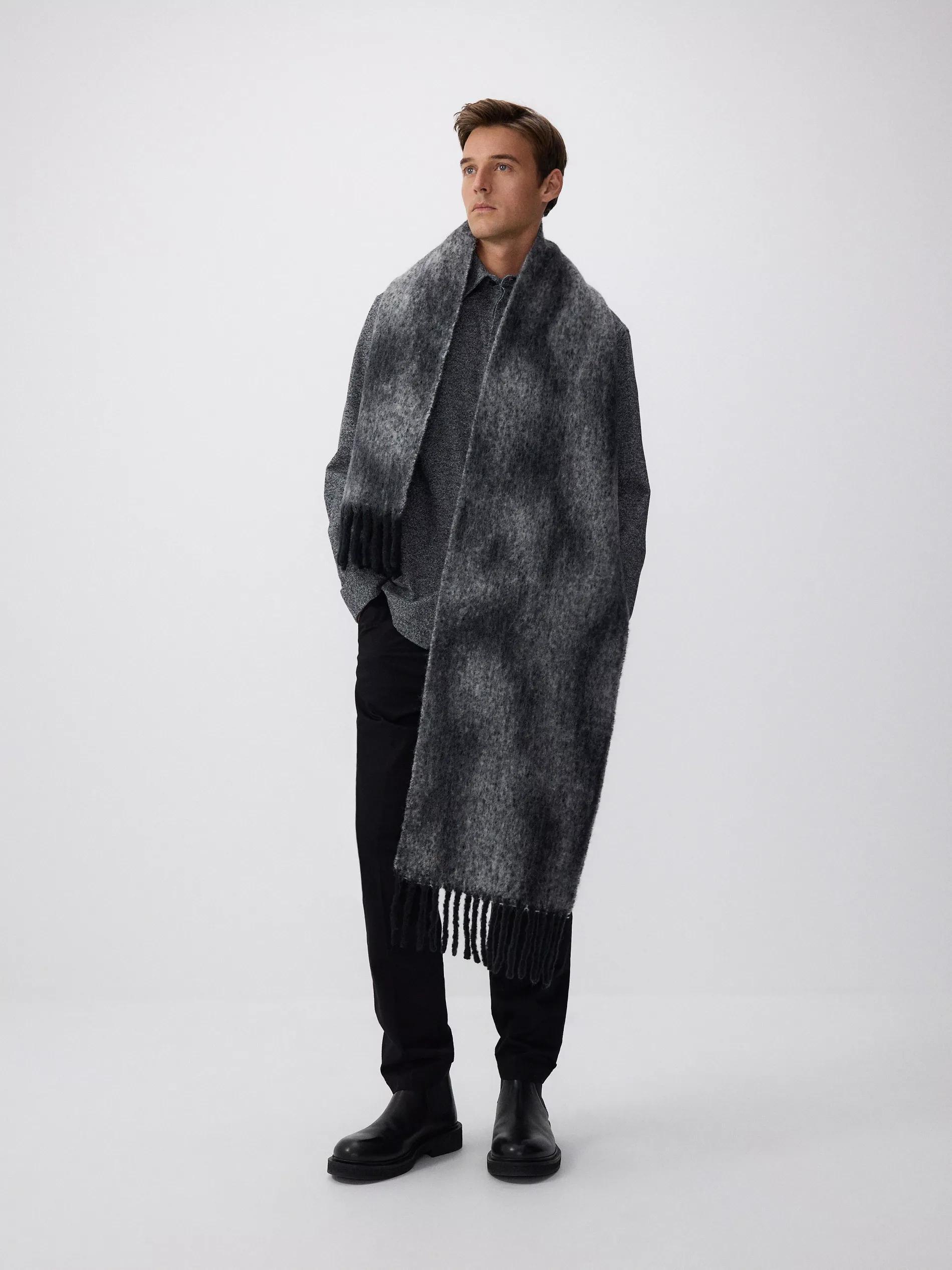 Black Scarf With Added Wool, Black, large image number 2