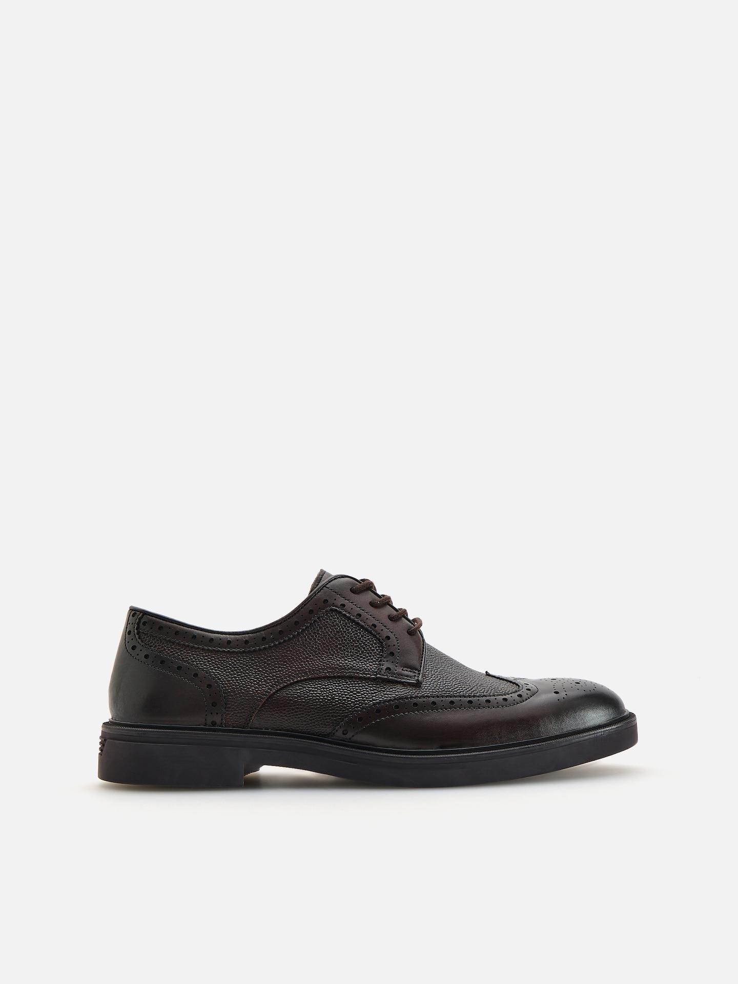 Brown Leather Derby Shoes, Brown, medium