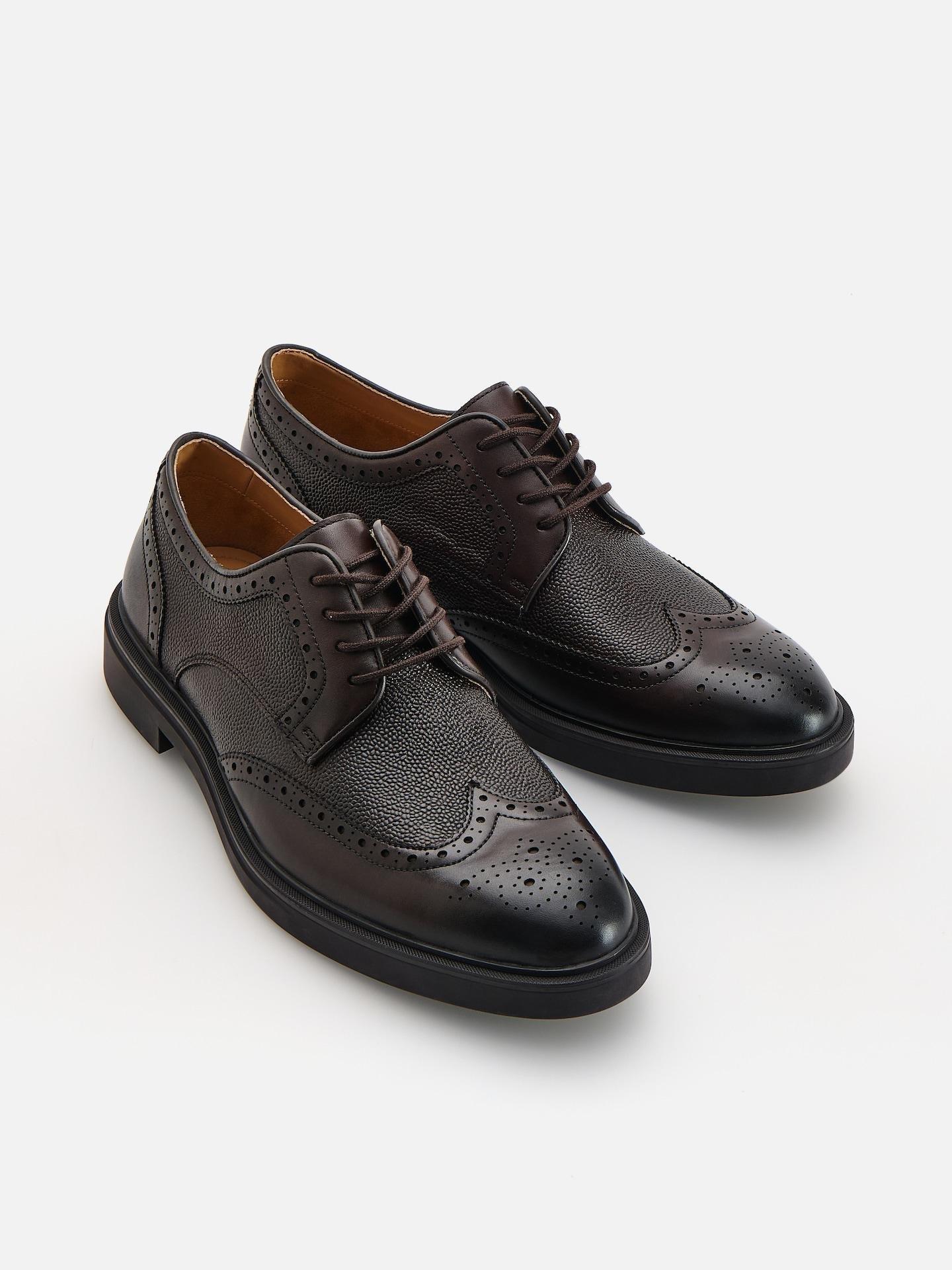 Brown Leather Derby Shoes, Brown, medium