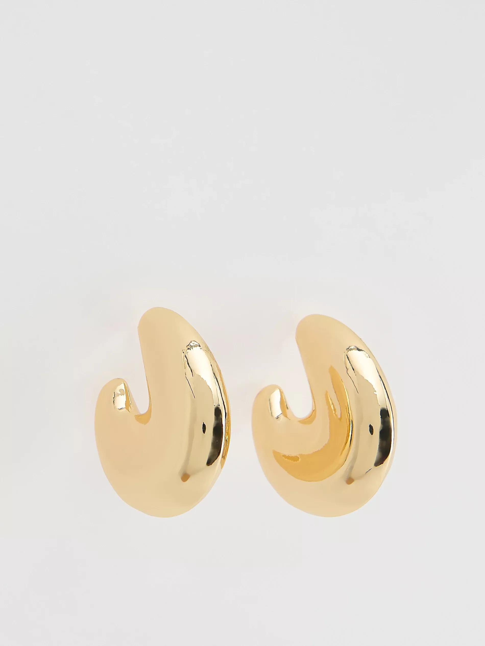 Gold Oval Earrings, Golden, large image number 0