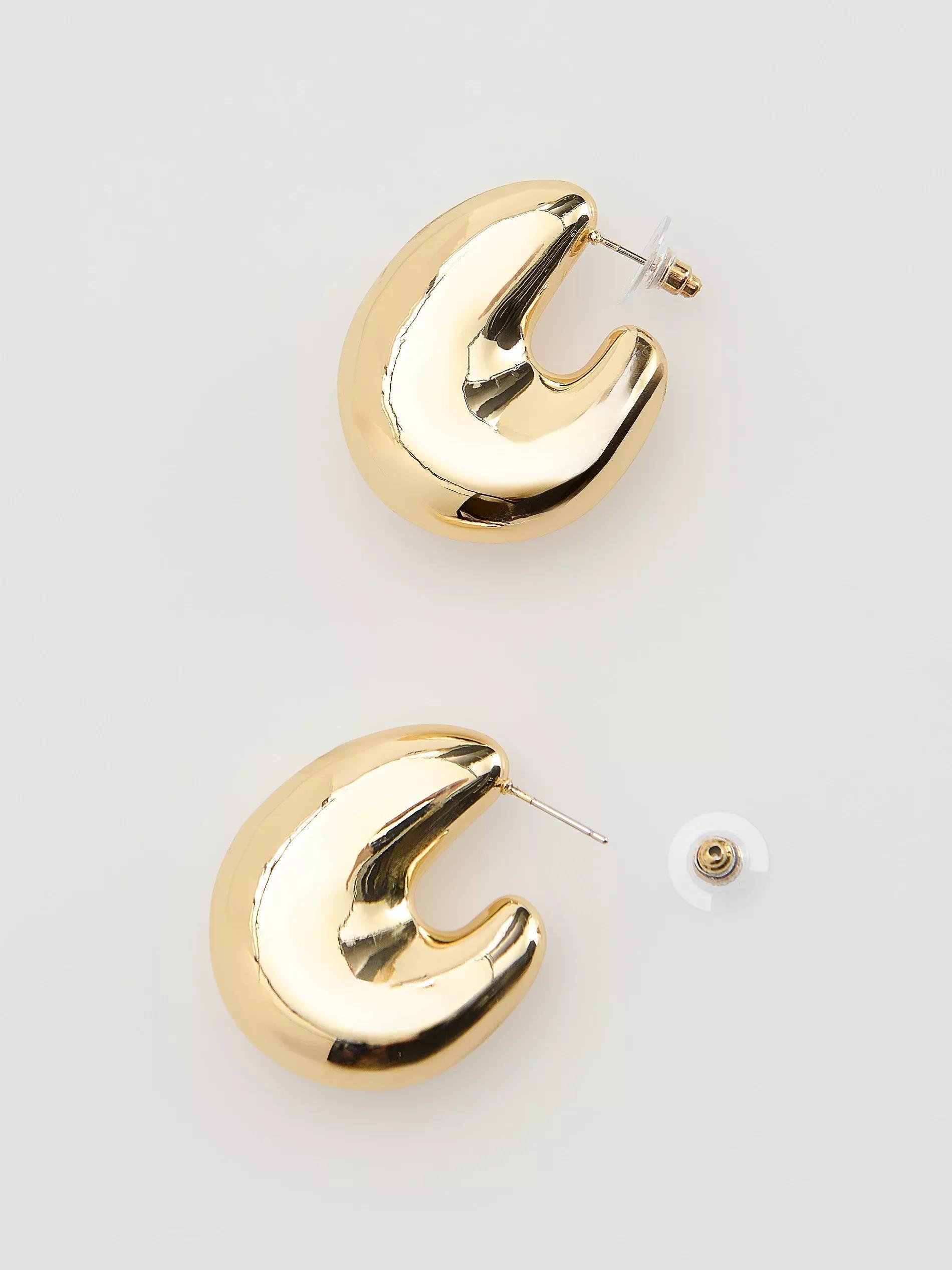 Gold Oval Earrings, Golden, large image number 1