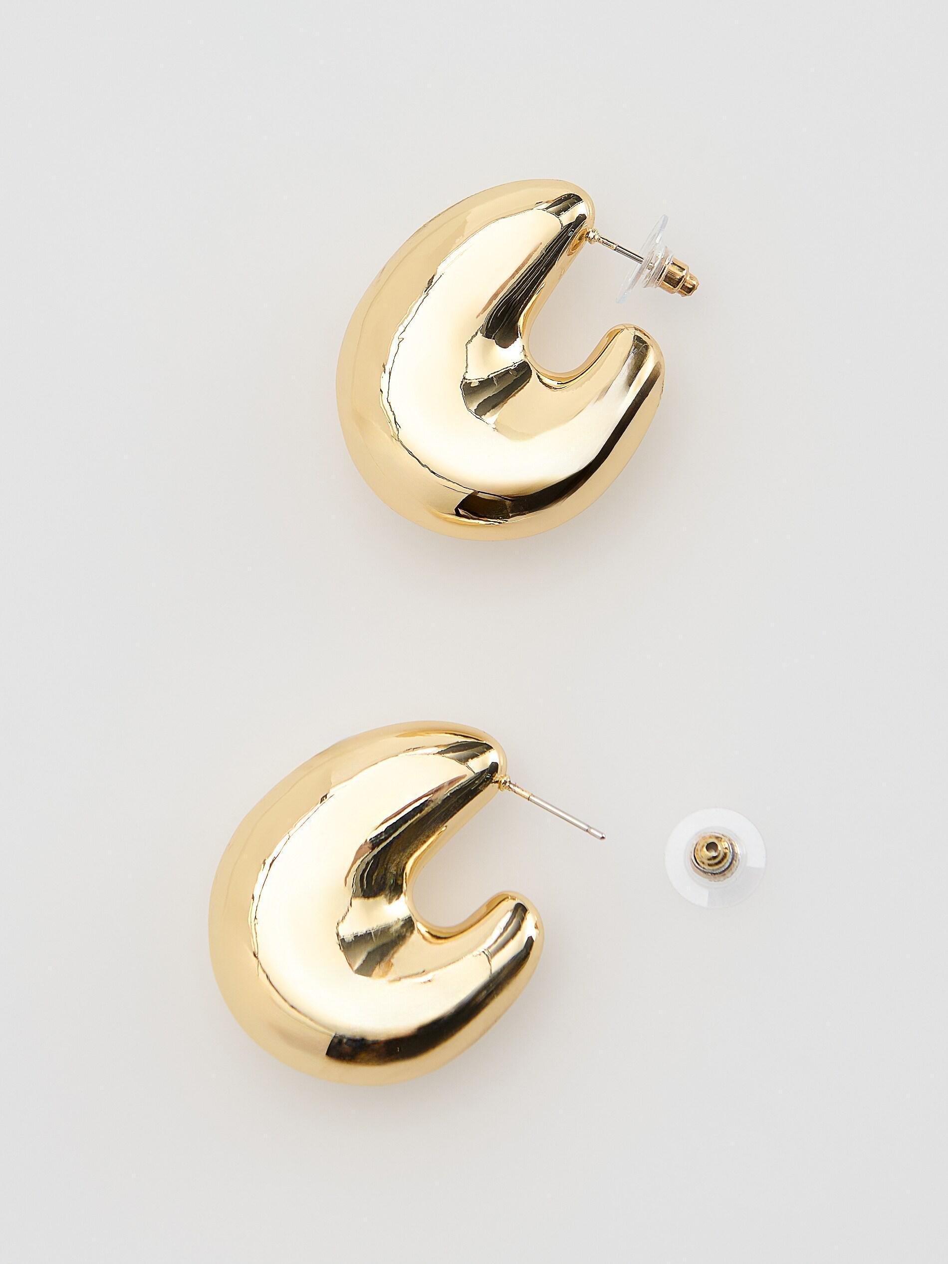 Gold Oval Earrings, Golden, medium