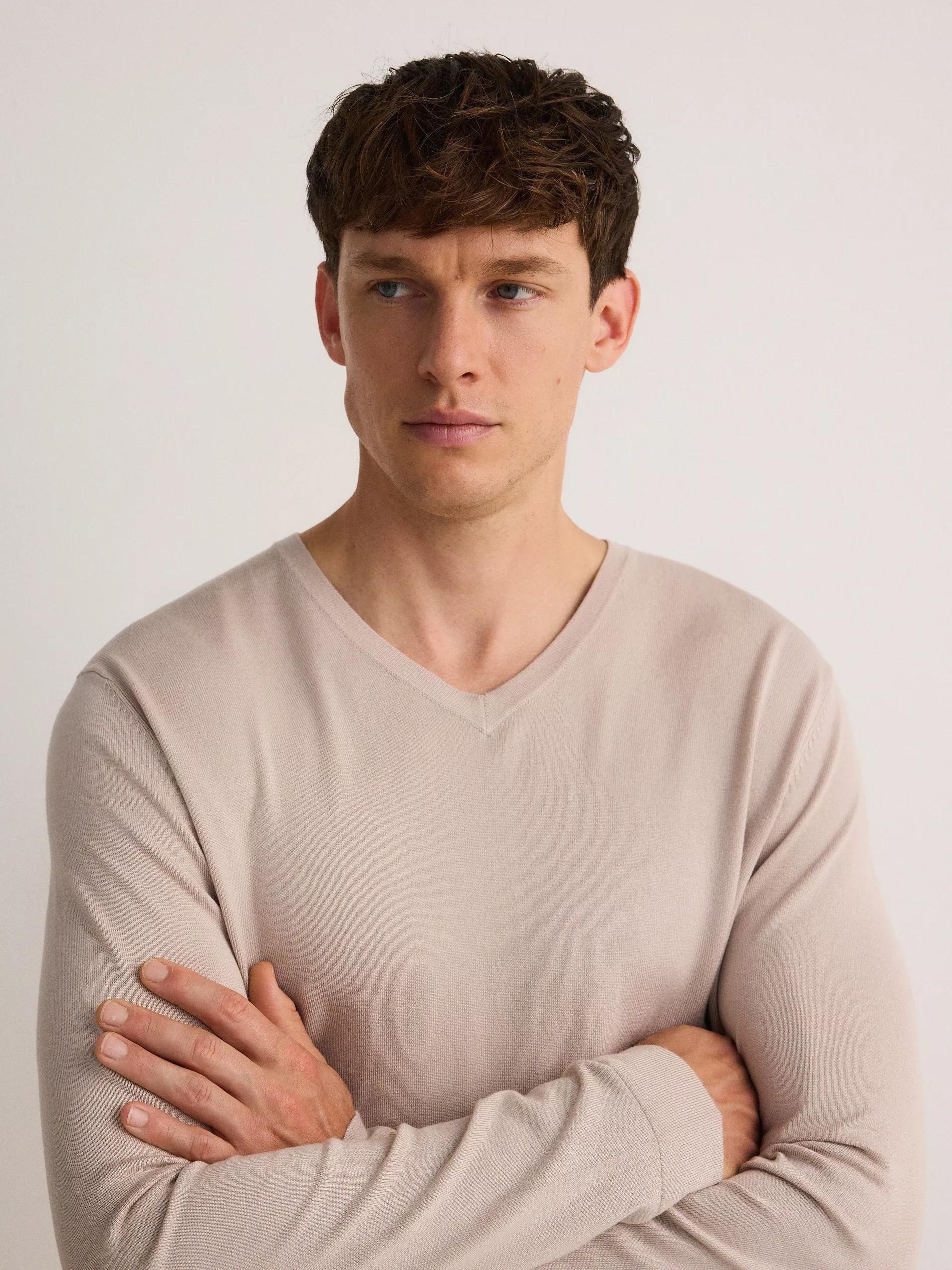 Beige Sweater With High Viscose Content, , large image number 1