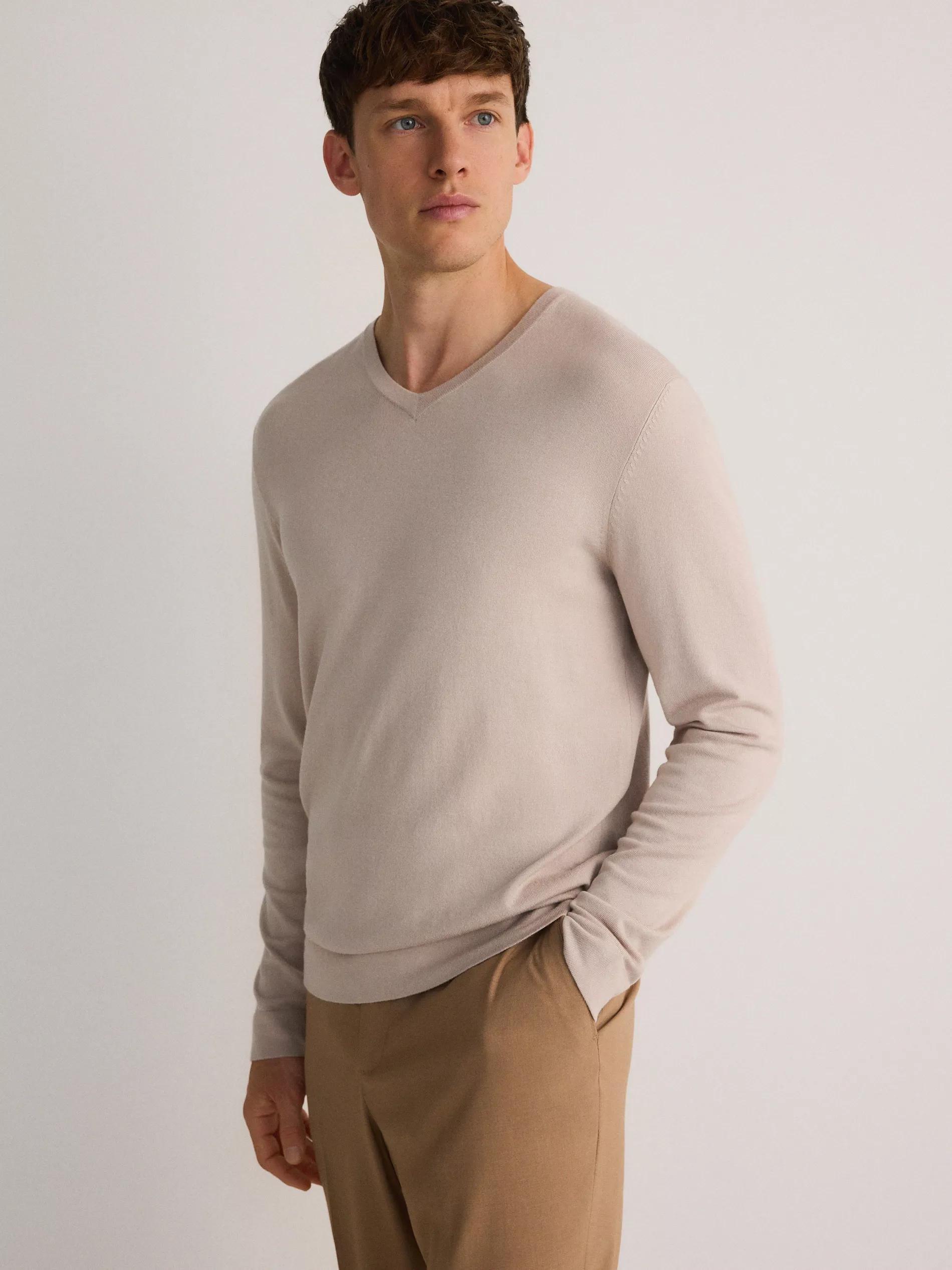 Beige Sweater With High Viscose Content, , large image number 3