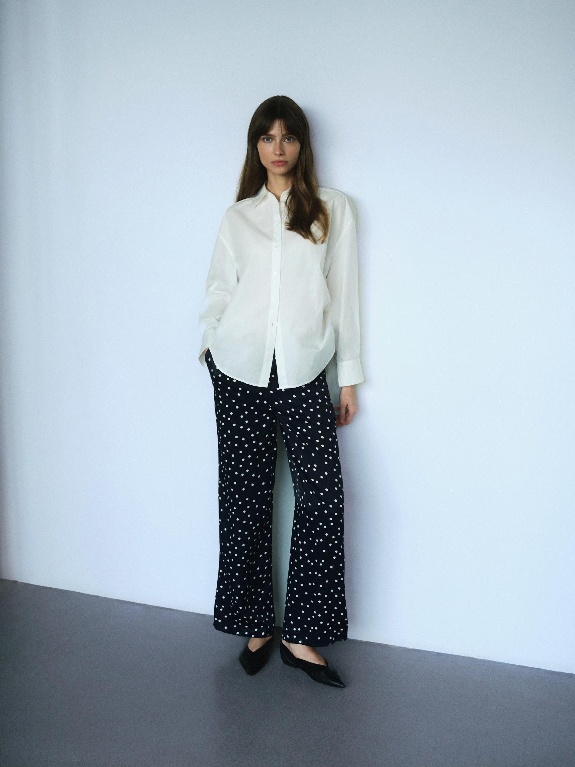 Navy Wide Leg Viscose Trousers, , large image number 0
