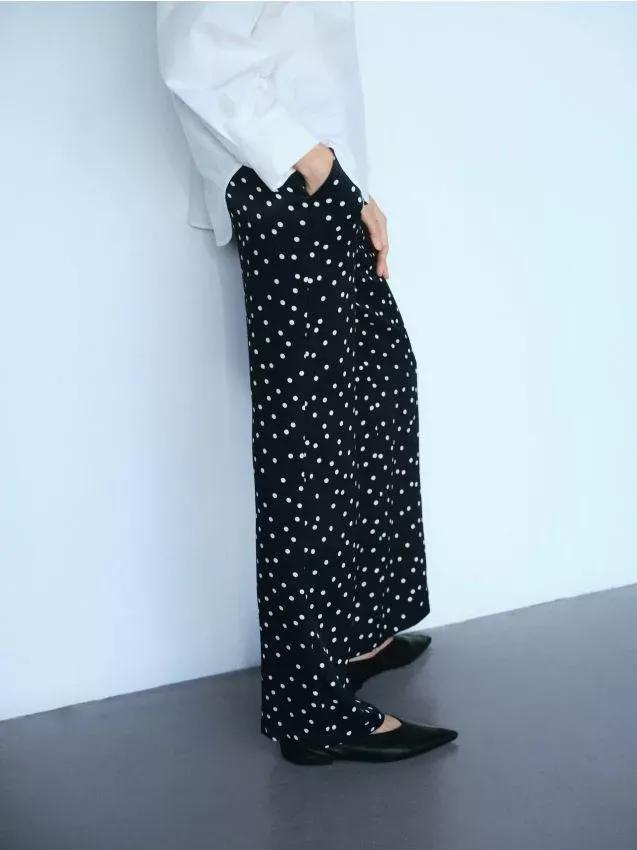 Navy Wide Leg Viscose Trousers, , large image number 1