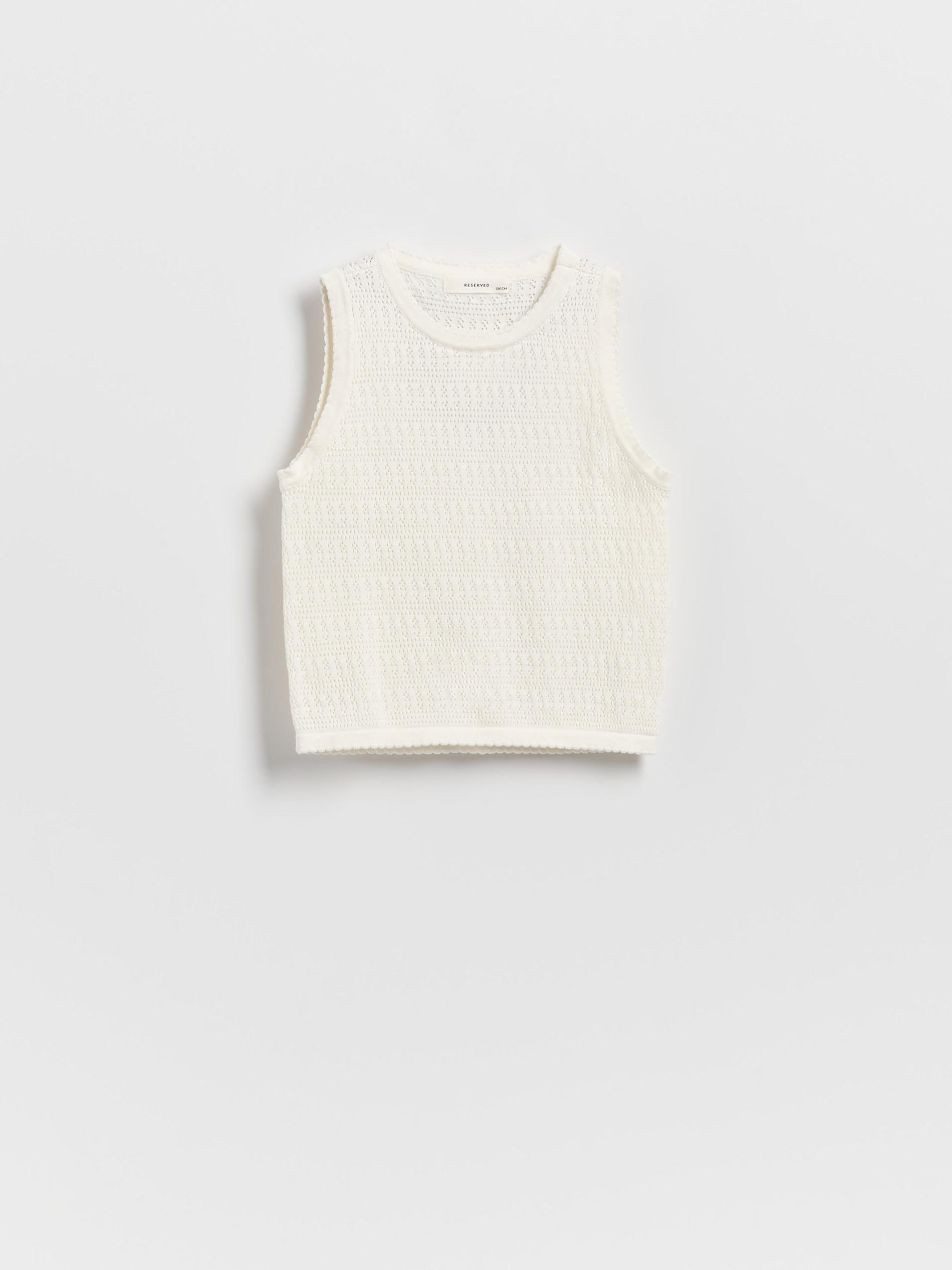 Cream Knitted Fabric Vest, , medium