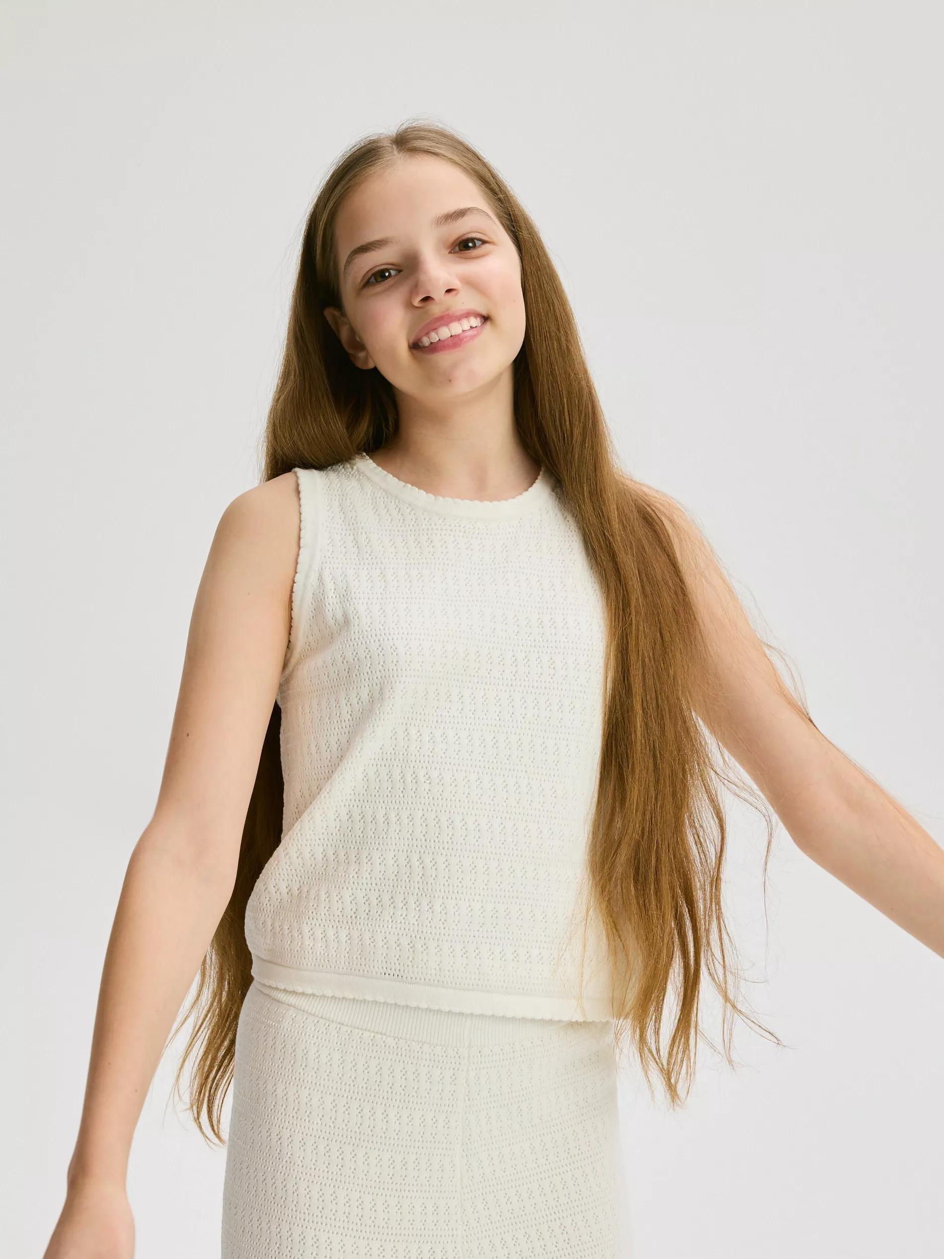 Cream Knitted Fabric Vest, , large image number 2