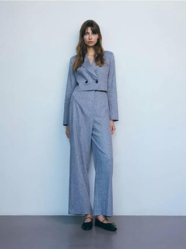 Blue Pressed Creased Trousers, , large image number 0