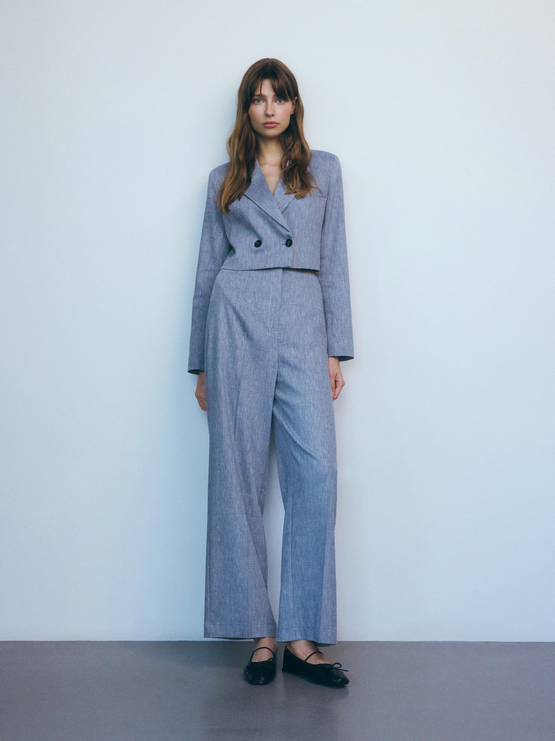 Blue Pressed Creased Trousers, , large image number 1