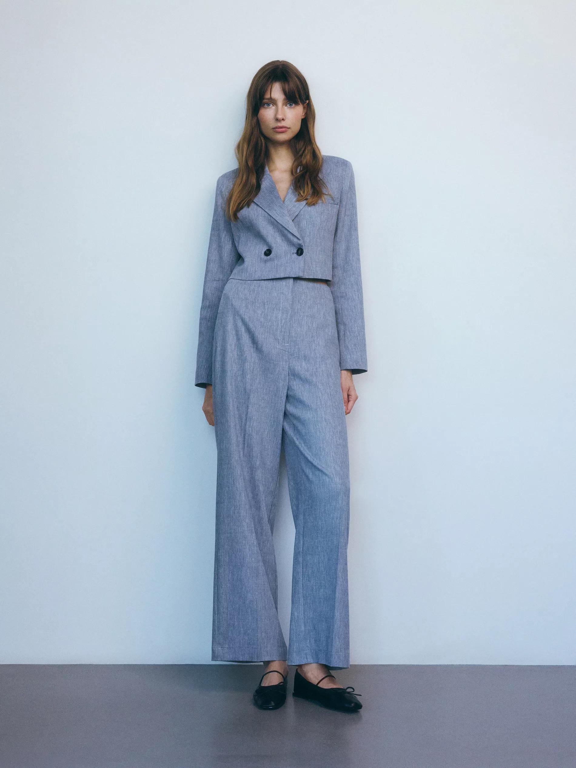 Blue Pressed Creased Trousers, , large image number 2