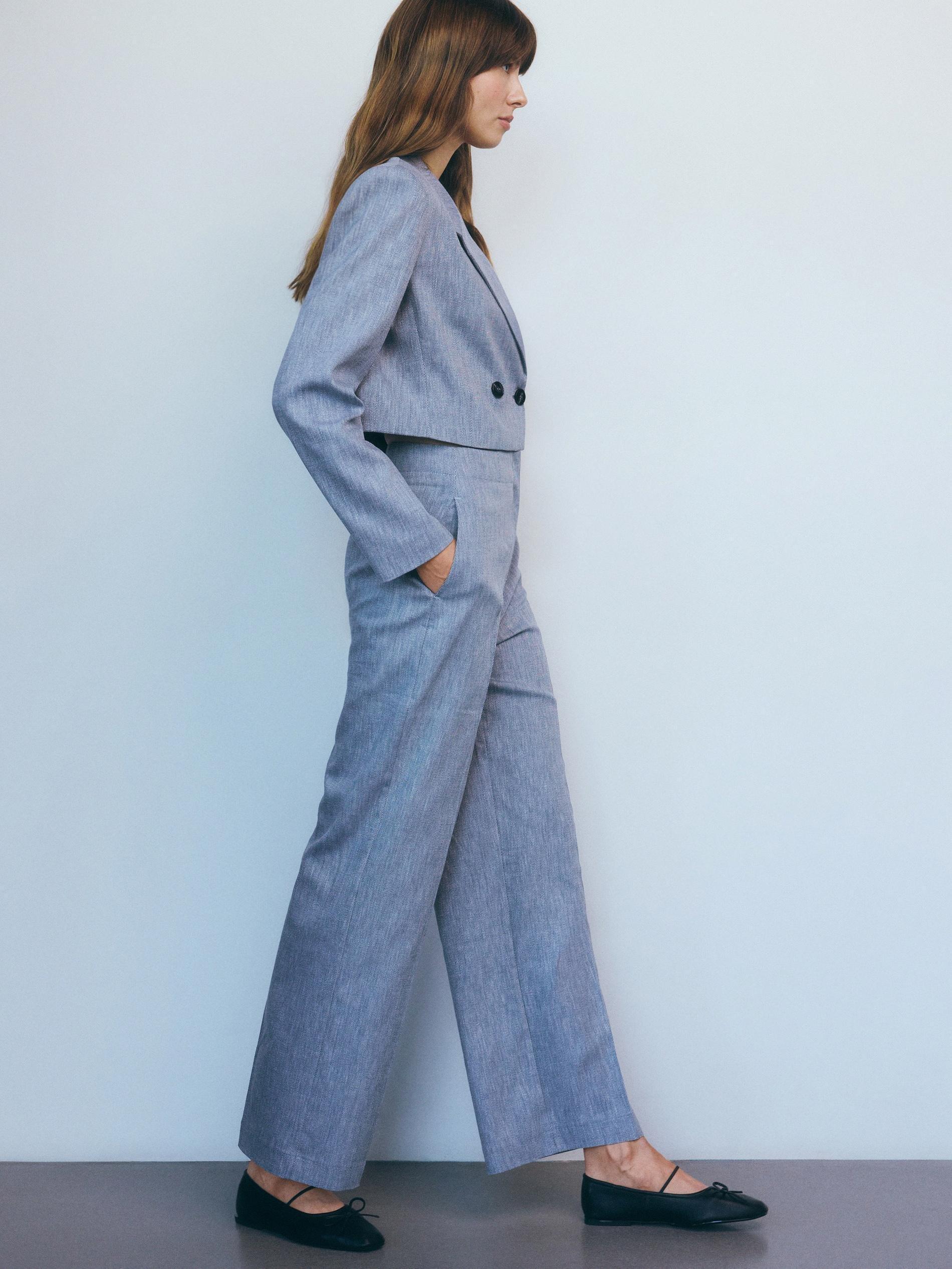 Blue Pressed Creased Trousers, , large image number 3