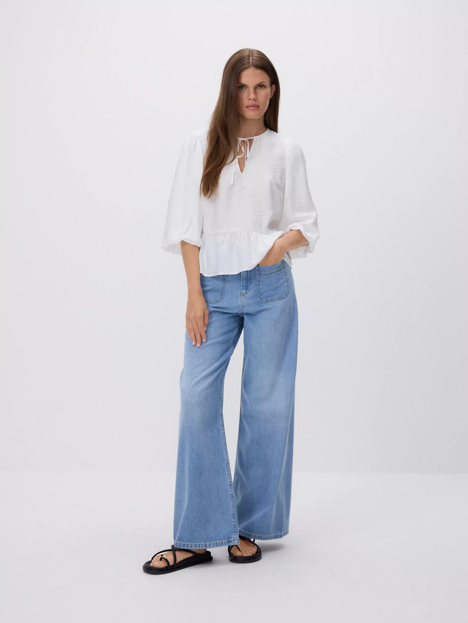WHITE Viscose blouse with tie neck detail, White, large image number 1