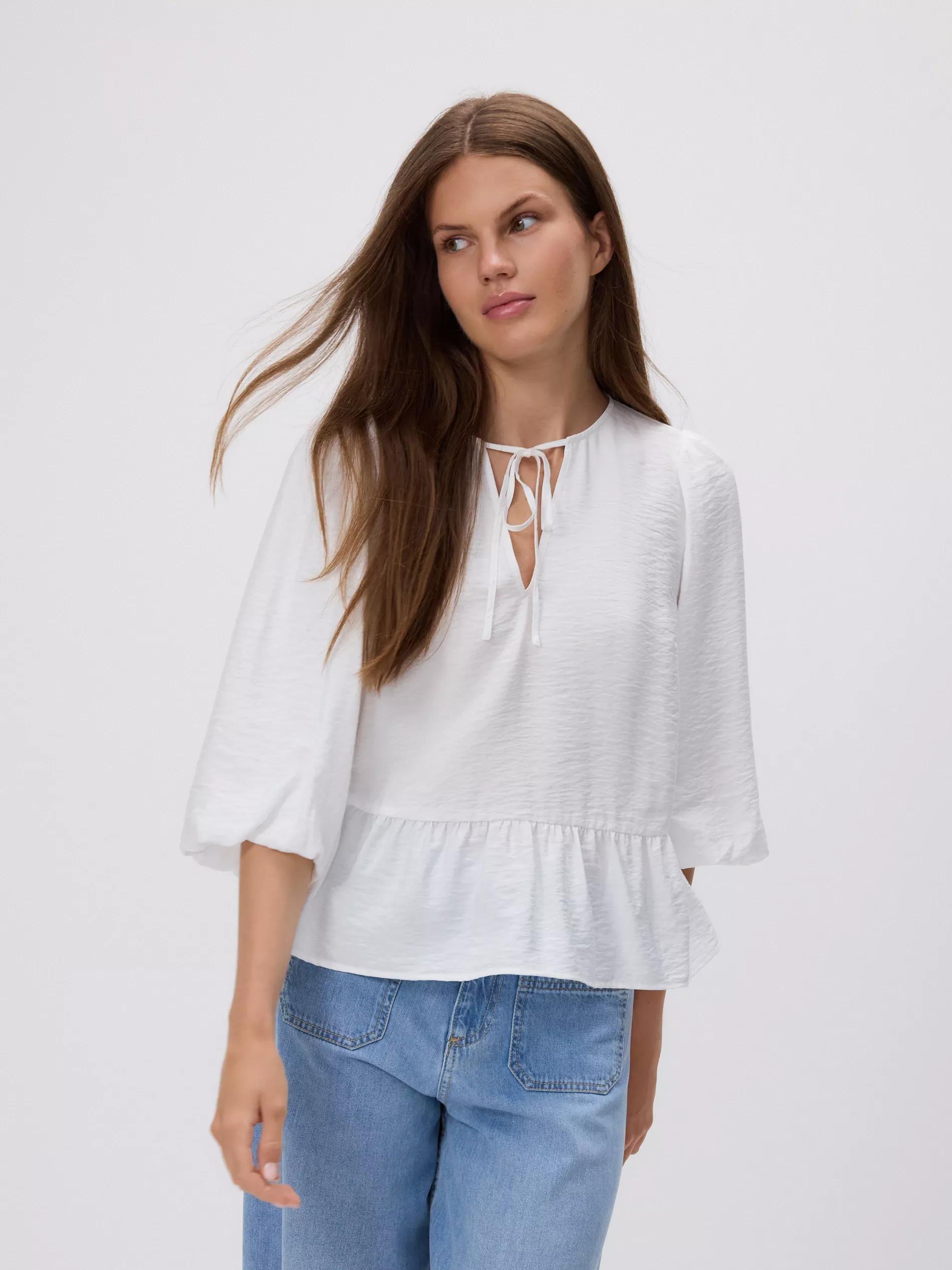 WHITE Viscose blouse with tie neck detail, White, large image number 2