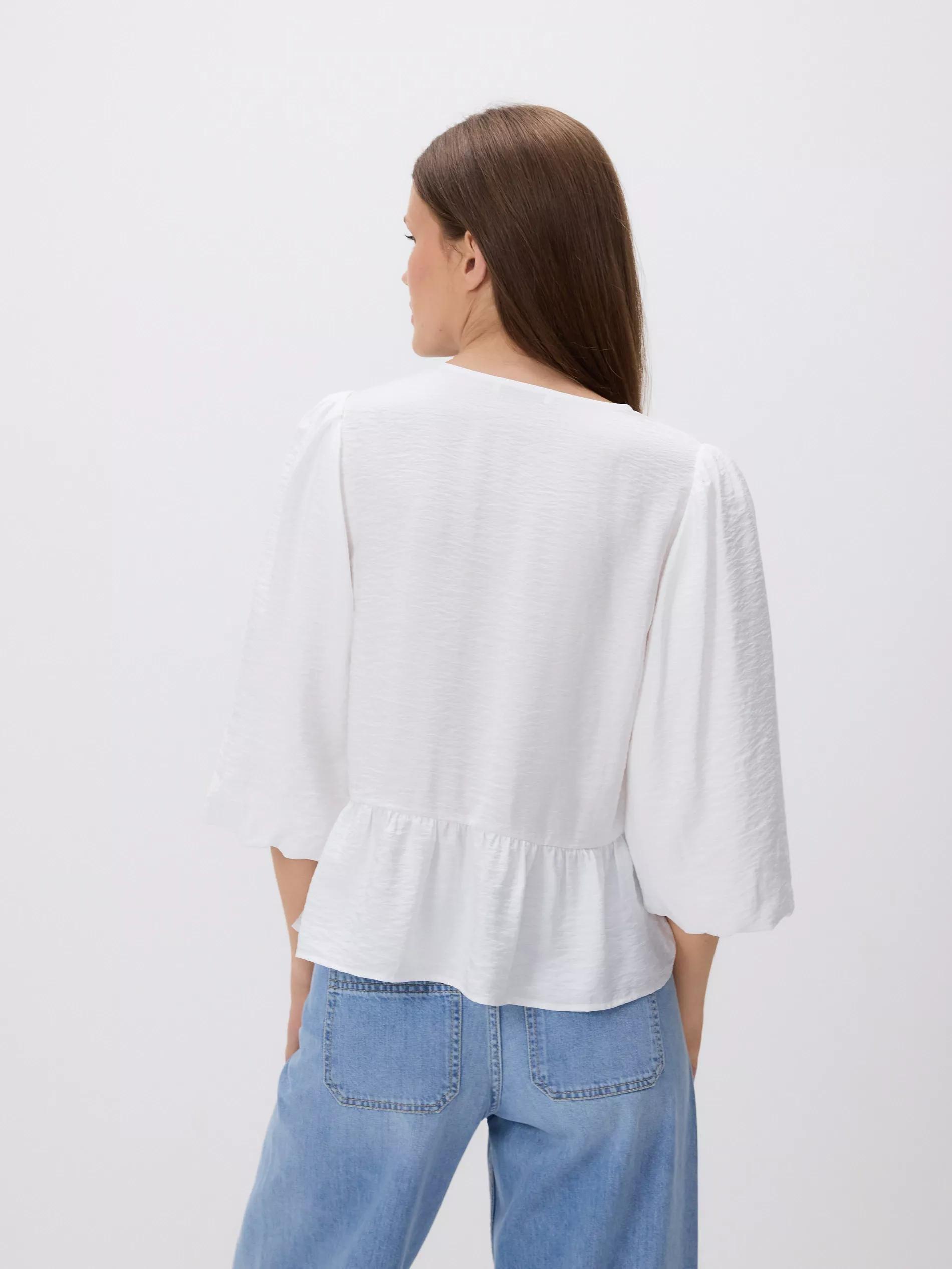 WHITE Viscose blouse with tie neck detail, White, large image number 3