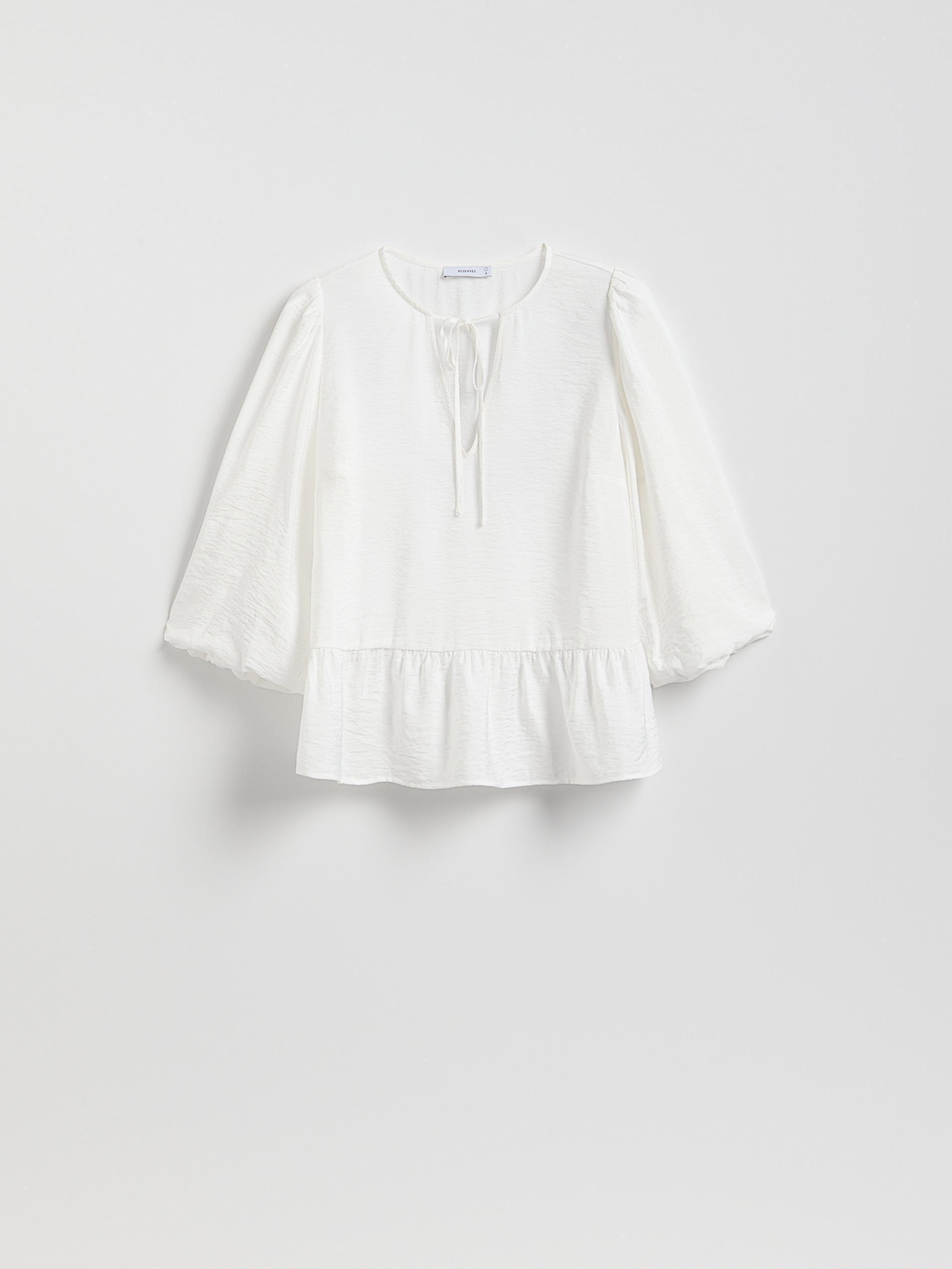 WHITE Viscose blouse with tie neck detail, White, large image number 4