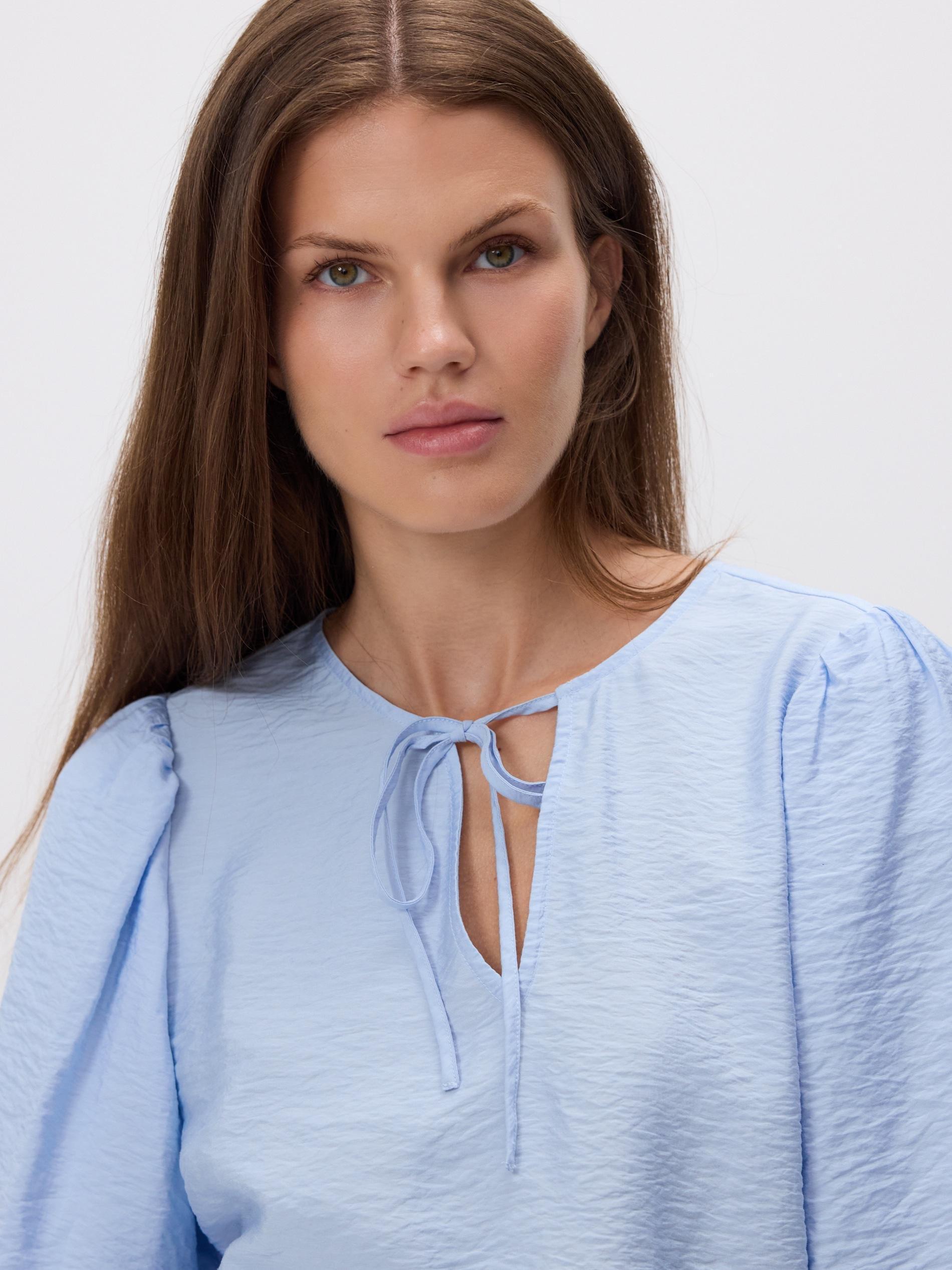 LIGHT BLUE Viscose blouse with tie neck detail, Blue, medium