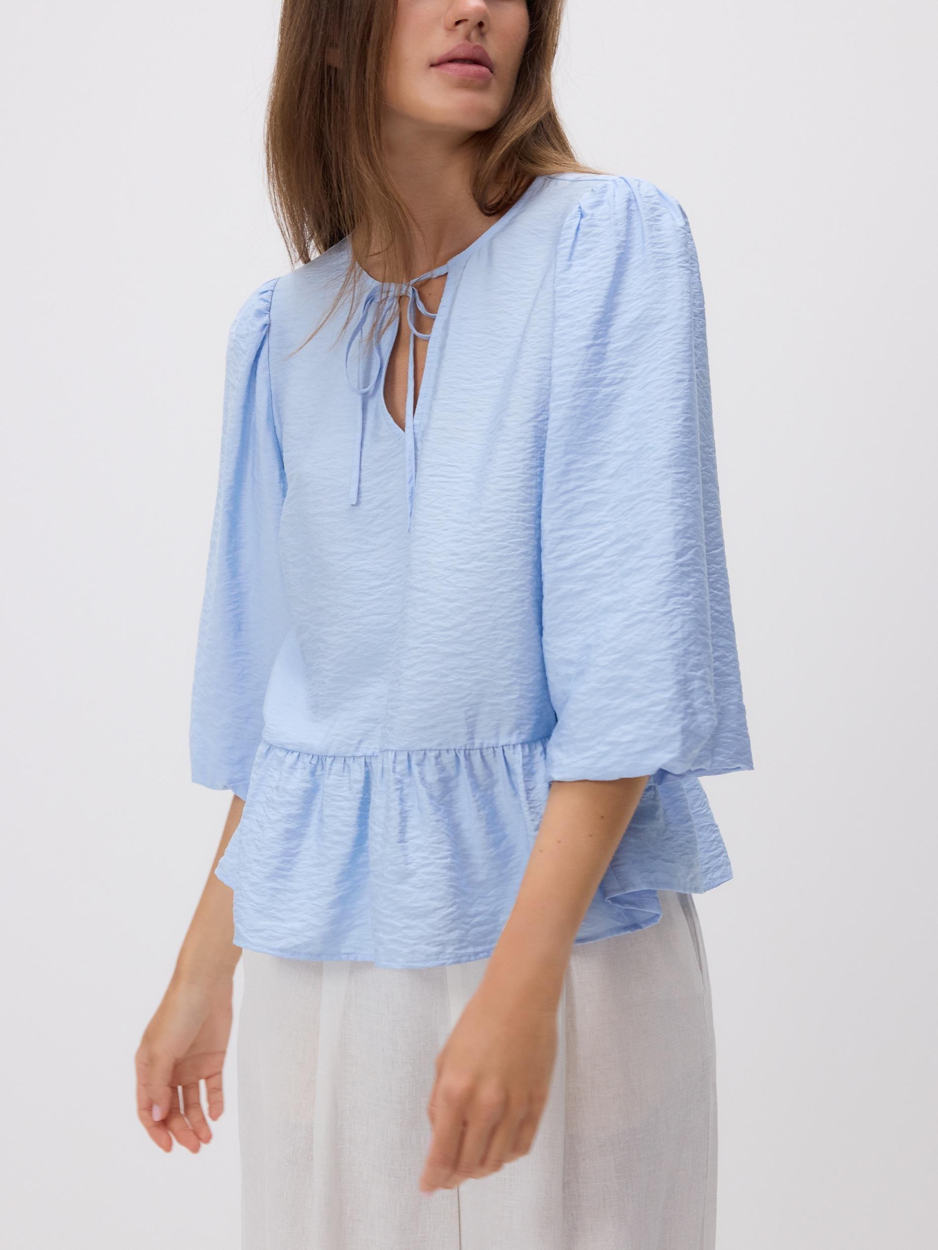 LIGHT BLUE Viscose blouse with tie neck detail, Blue, large image number 3