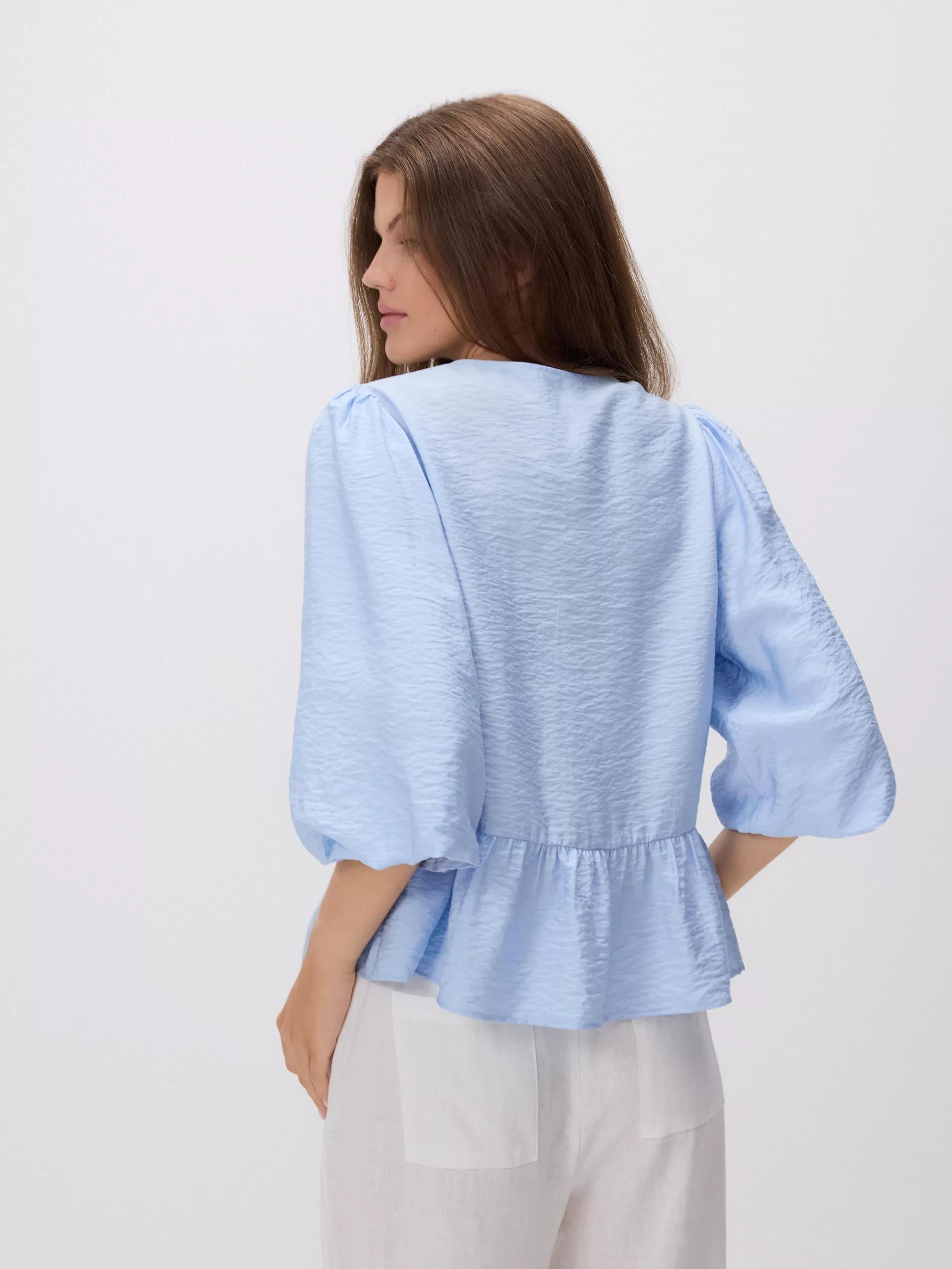 LIGHT BLUE Viscose blouse with tie neck detail, Blue, large image number 4