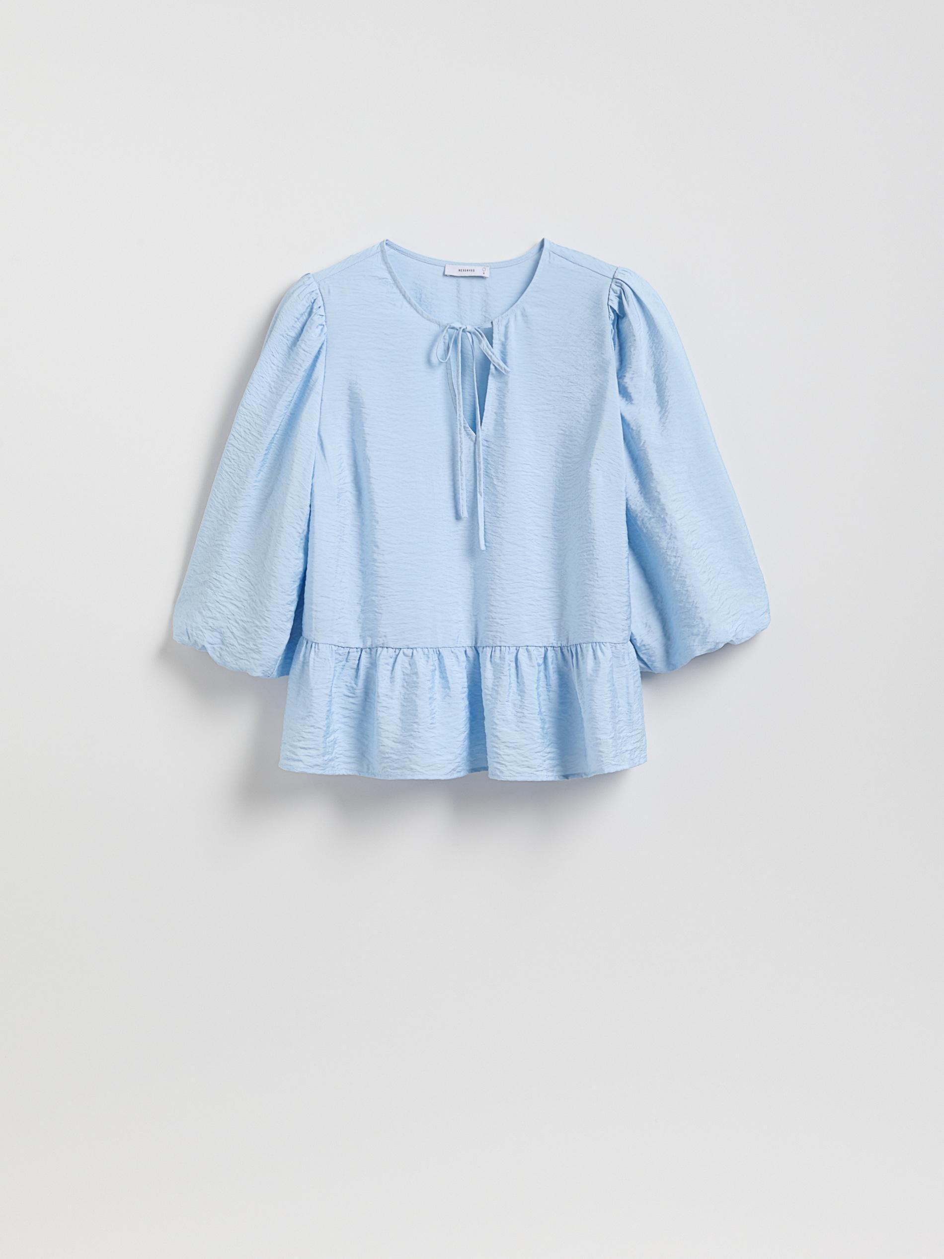 LIGHT BLUE Viscose blouse with tie neck detail, Blue, large image number 5