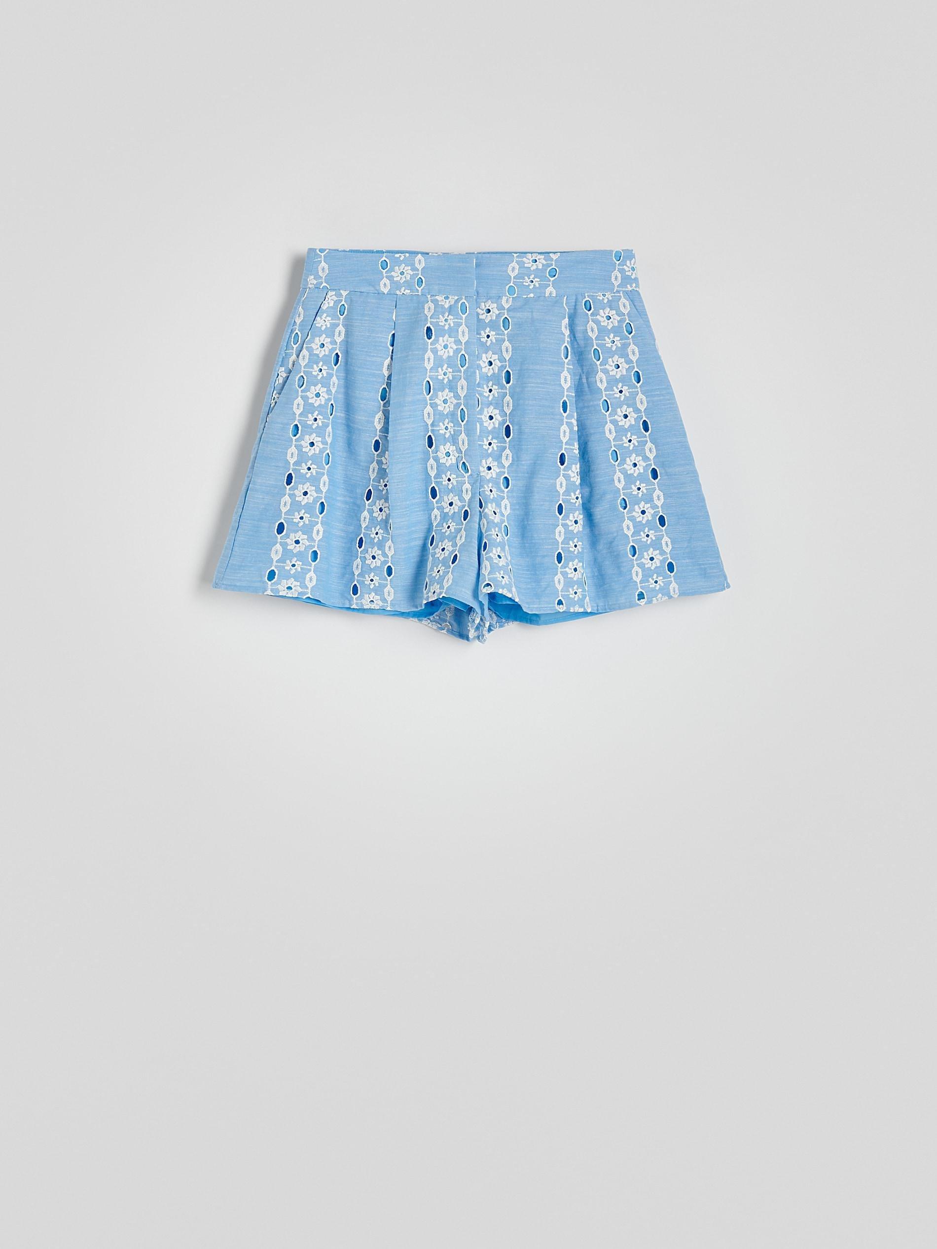 Blue Eyelet Embroidery Shorts, , large image number 5