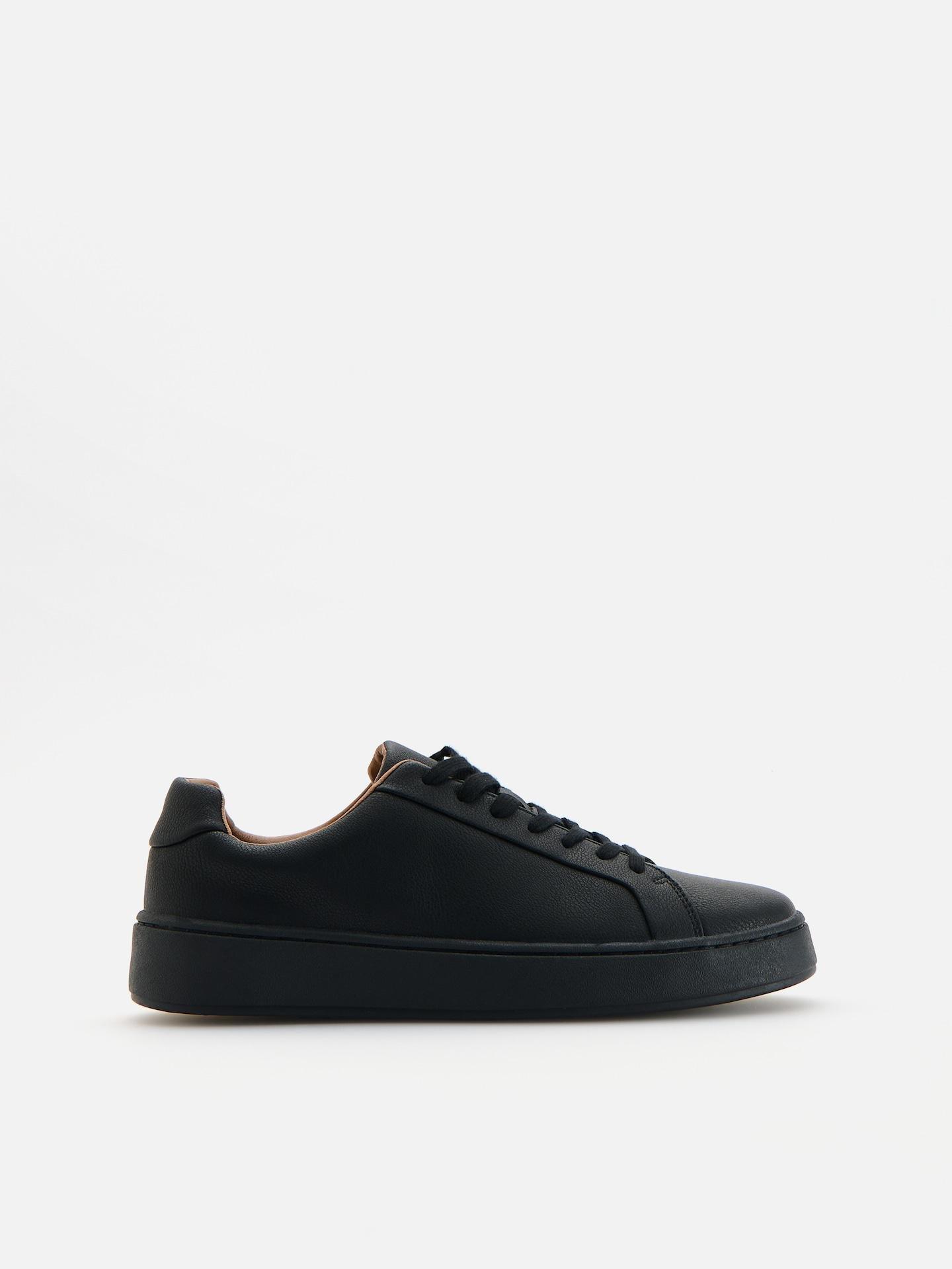 Black Leather Rich Sneakers, Black, large image number 1