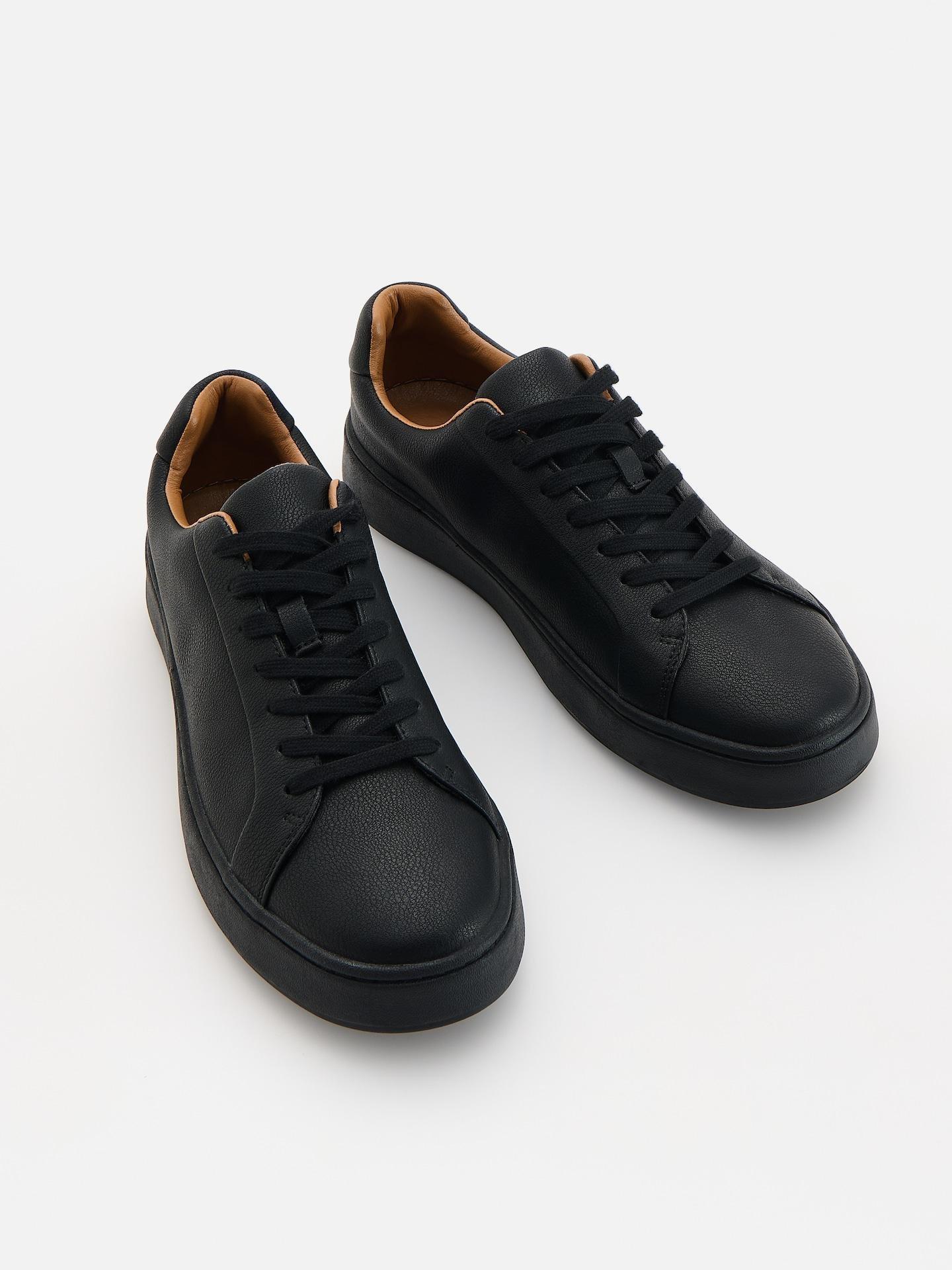 Black Leather Rich Sneakers, Black, medium