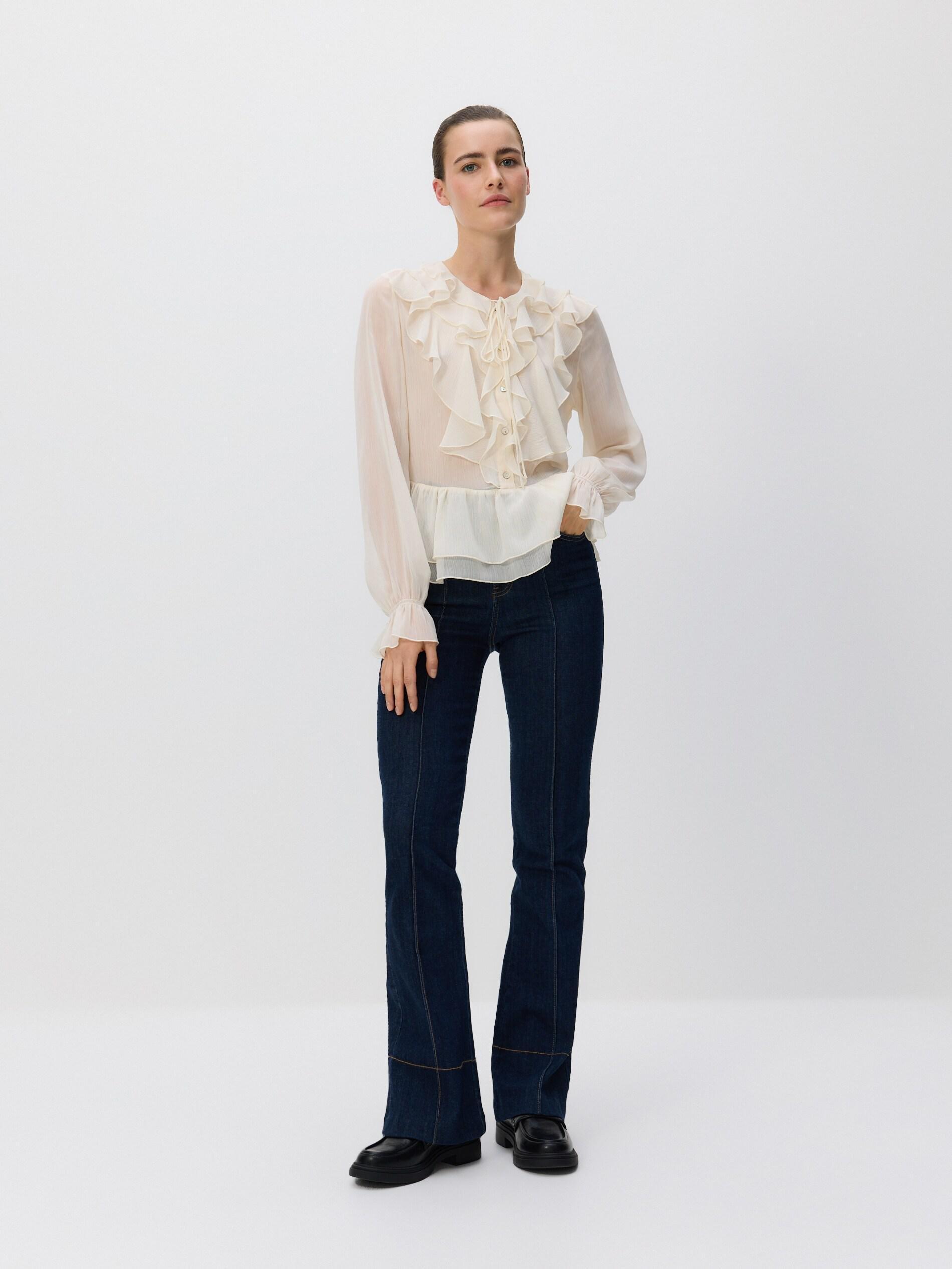 White Detailed Ruffle Blouse, Ivory, large image number 2