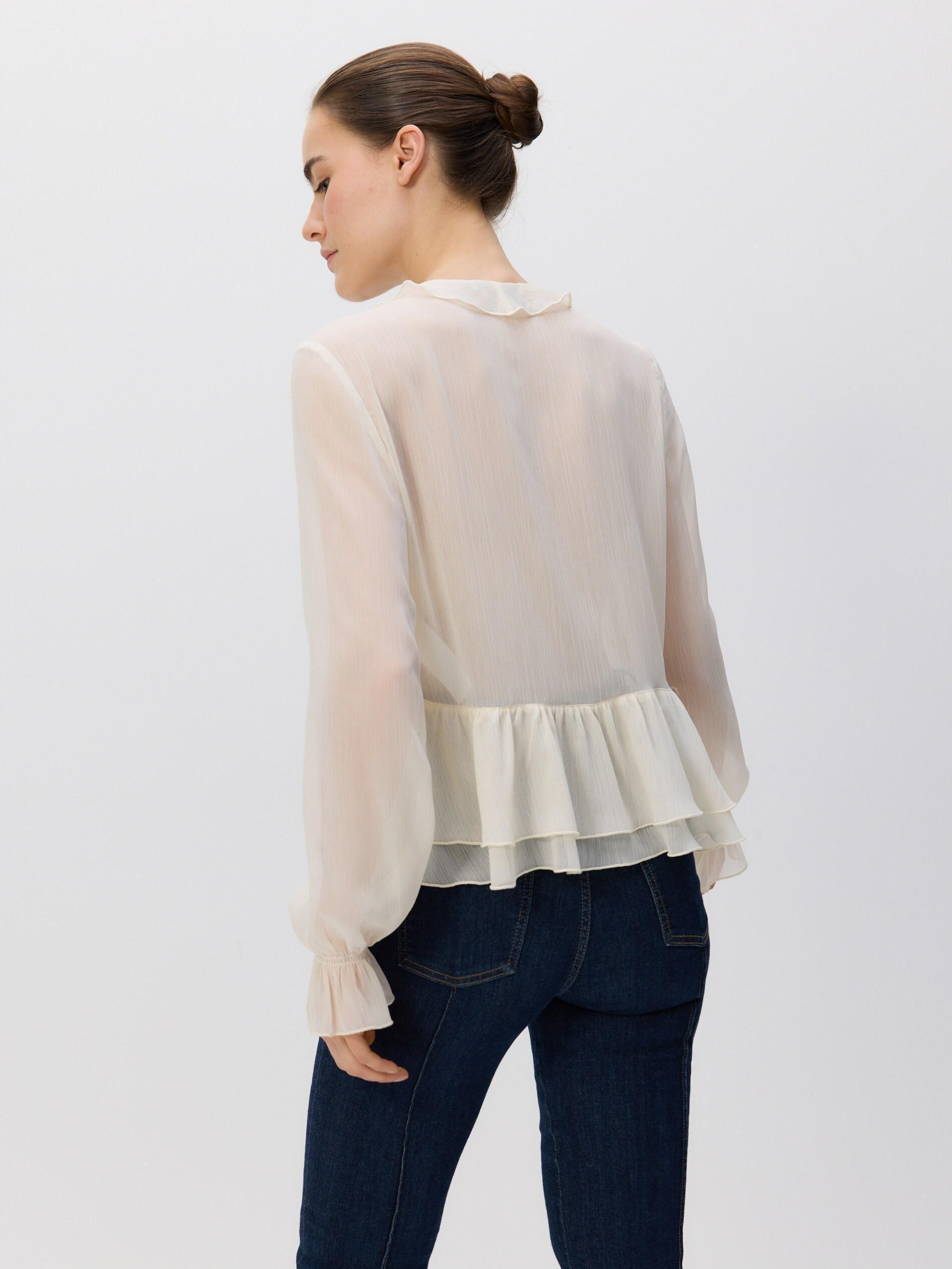 White Detailed Ruffle Blouse, Ivory, large image number 4