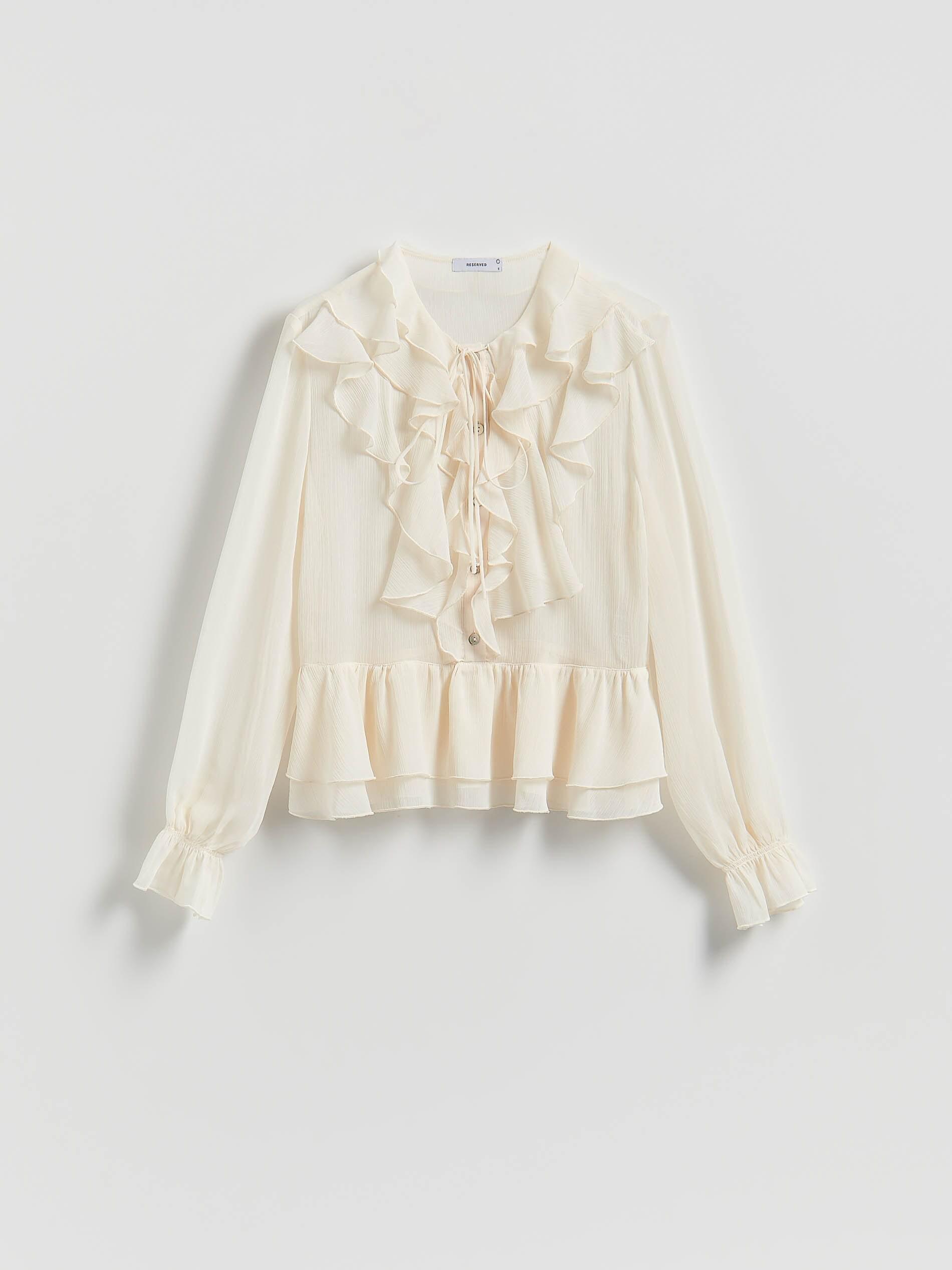 White Detailed Ruffle Blouse, Ivory, large image number 5