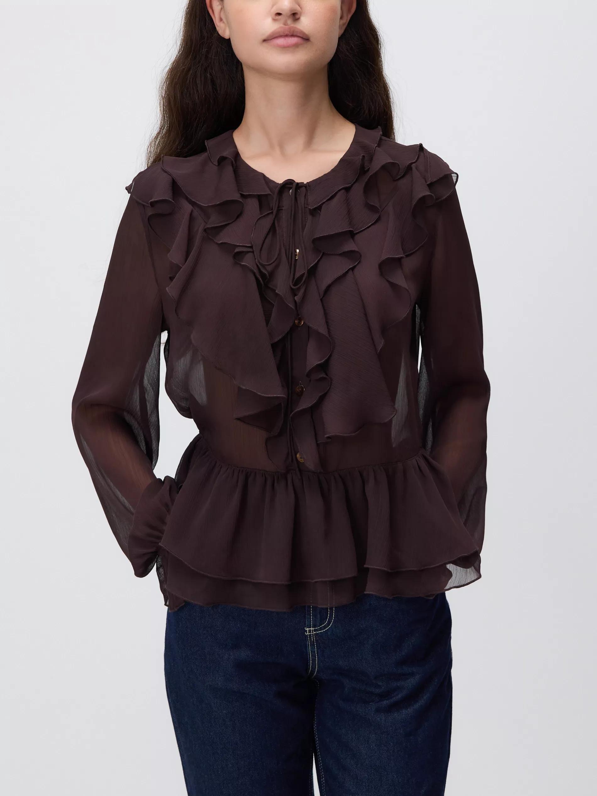 Brown Ruffle Blouse, Brown, large image number 2