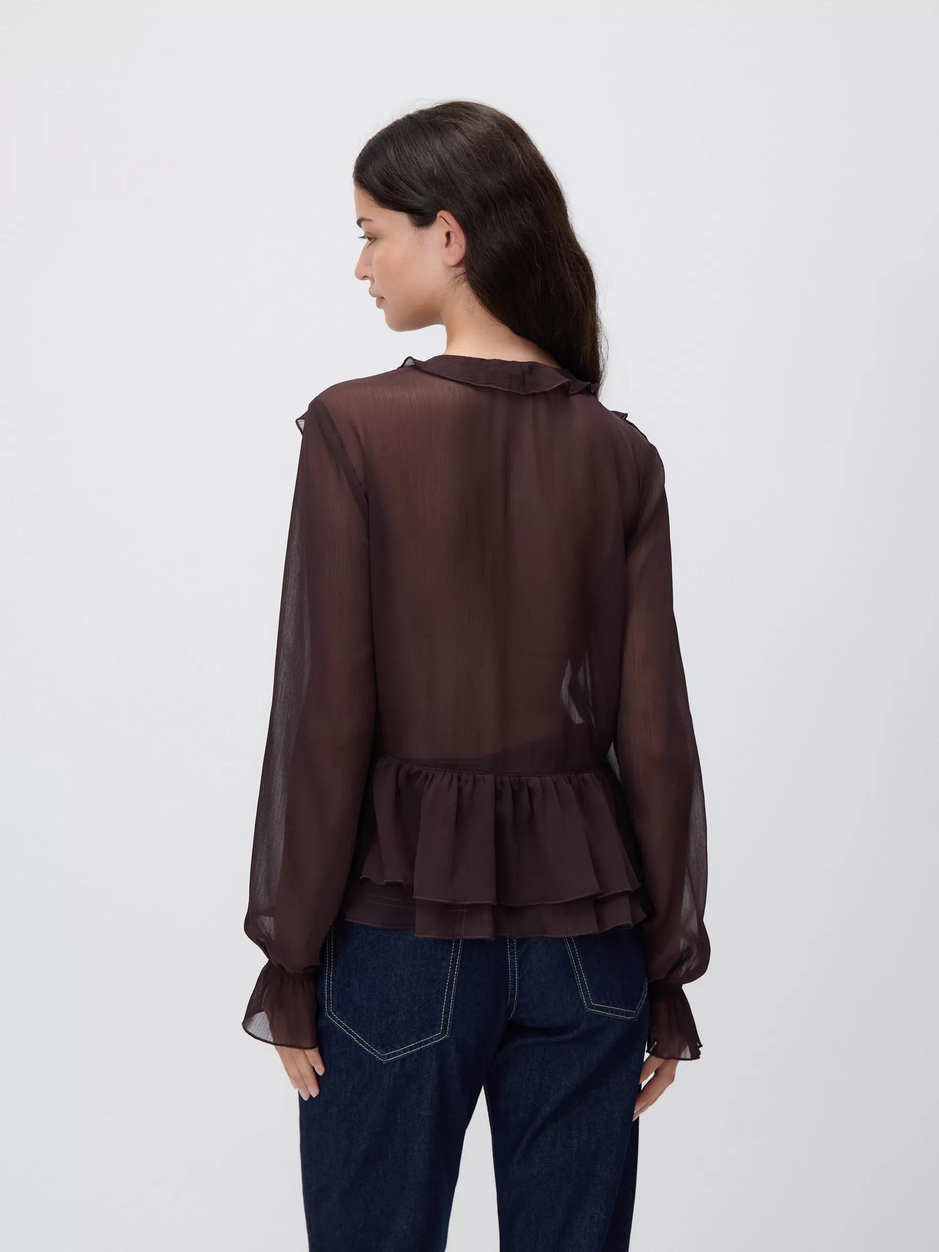 Brown Ruffle Blouse, Brown, large image number 3