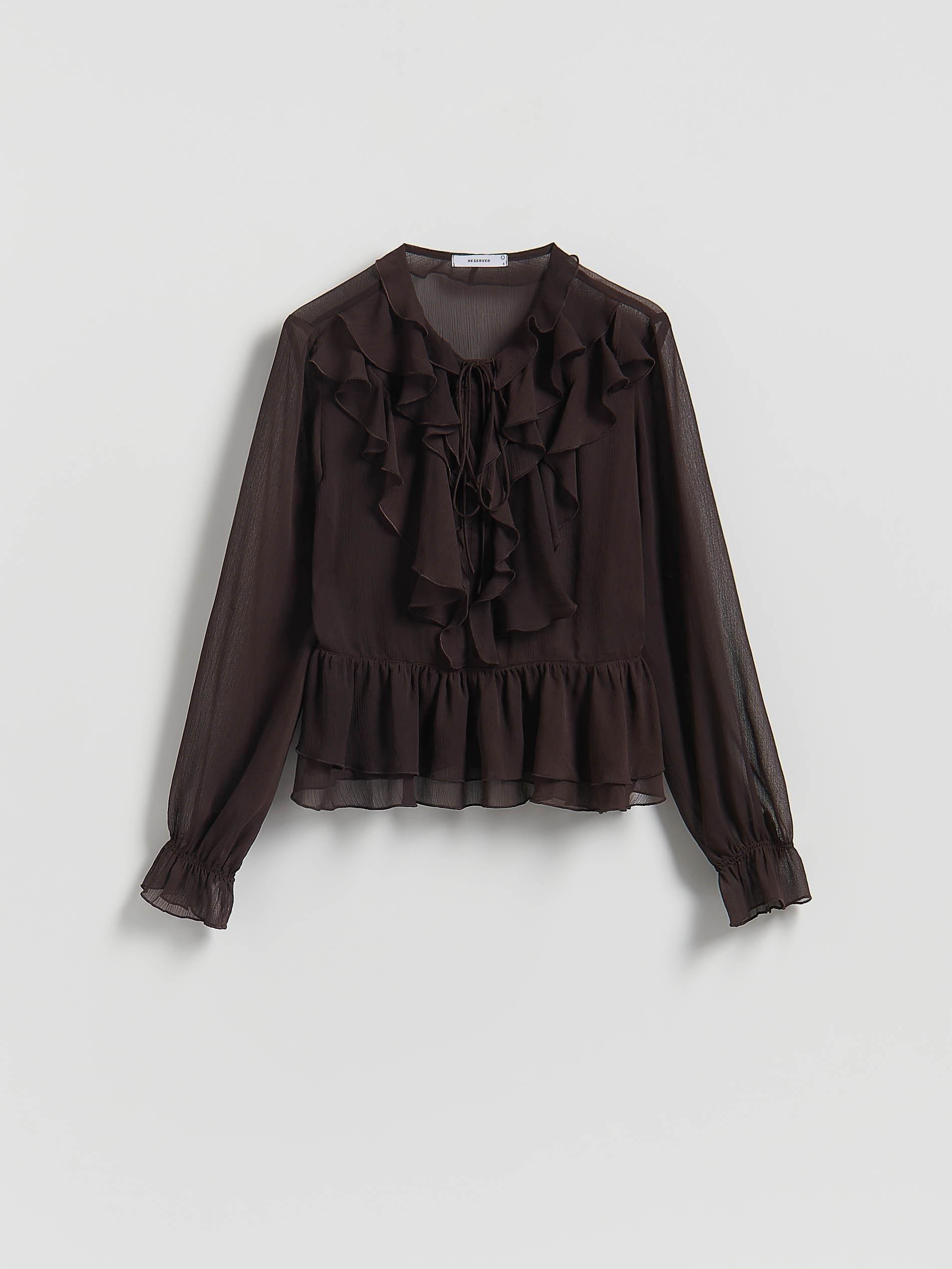 Brown Ruffle Blouse, Brown, large image number 4