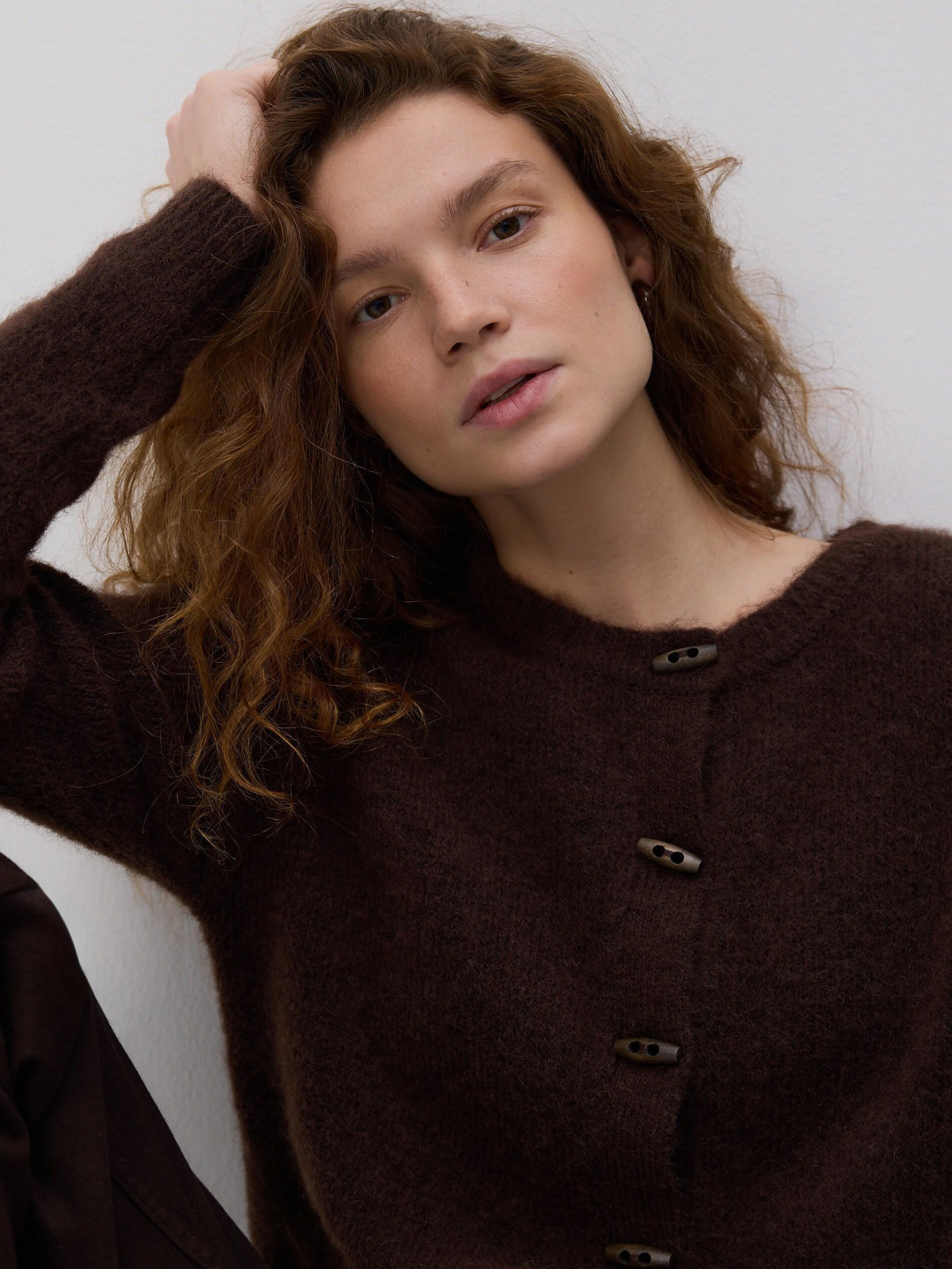 Brown Wool-Blend Cardigan, Brown, medium