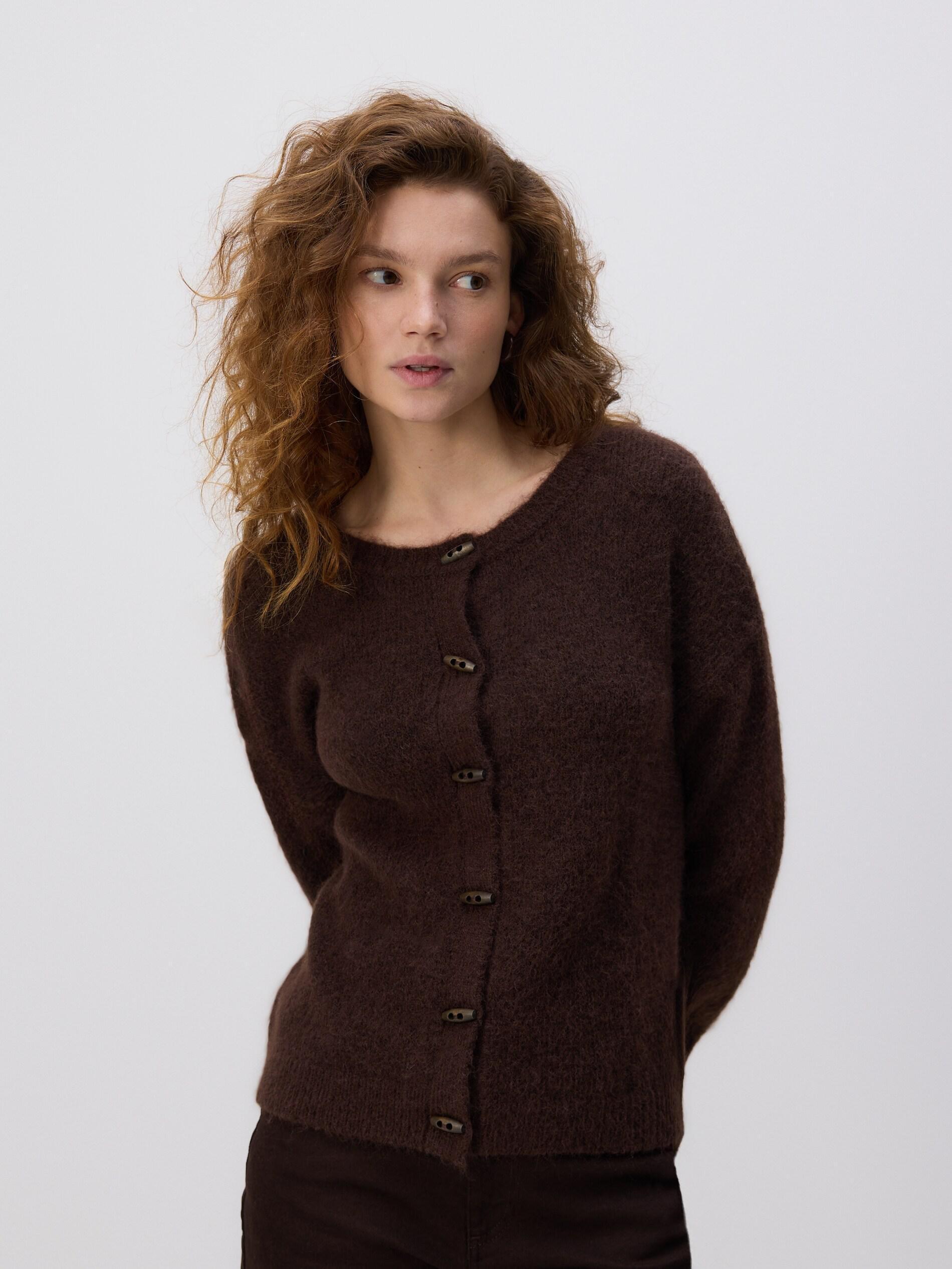 Brown Wool-Blend Cardigan, Brown, large image number 2