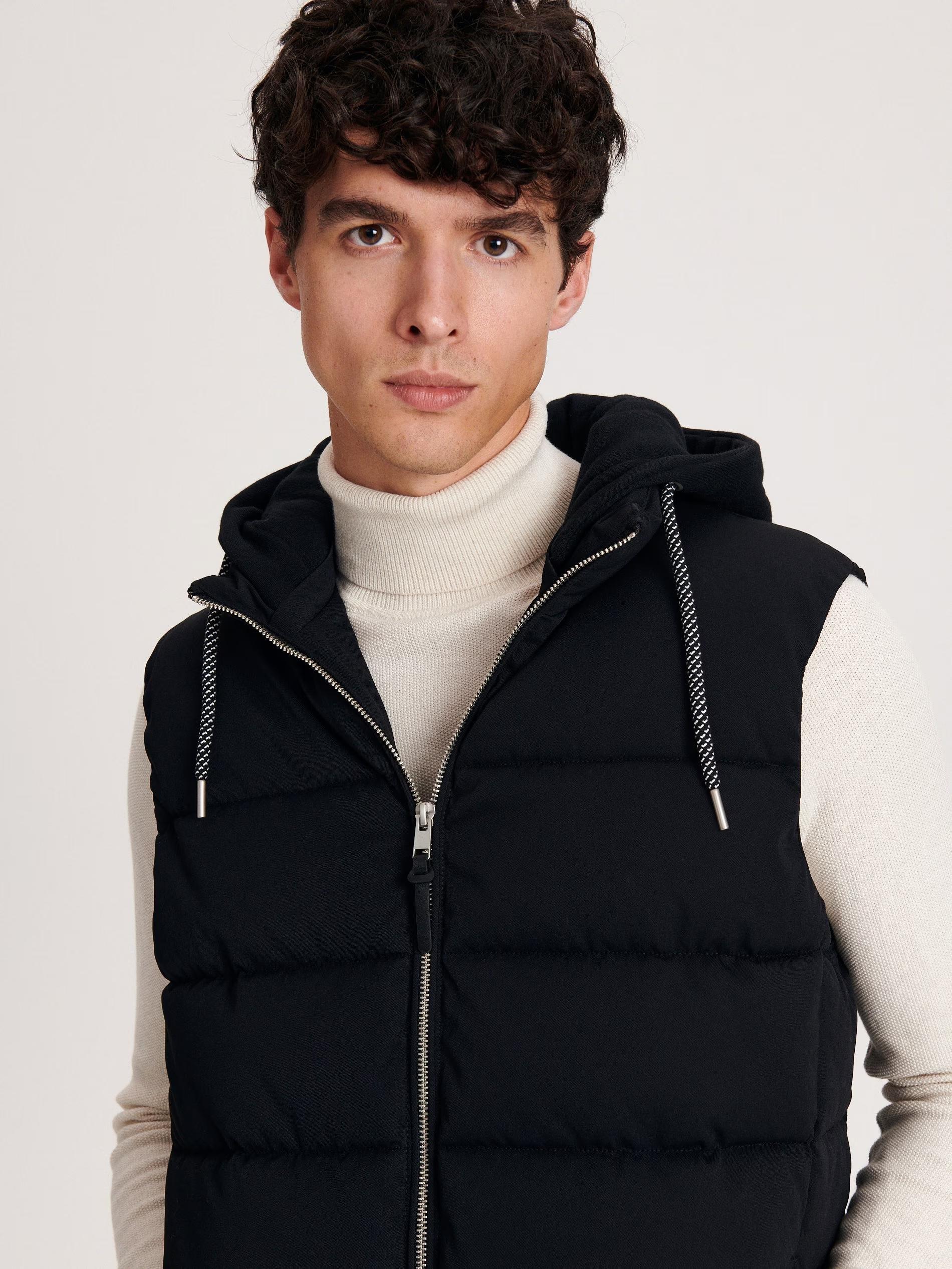 Black Quilted Vest With Hood, , large image number 1