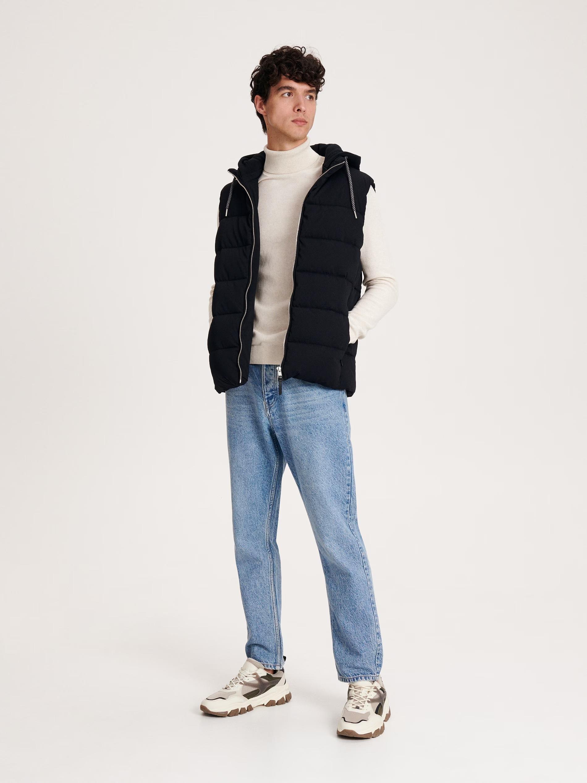 Black Quilted Vest With Hood, , large image number 2